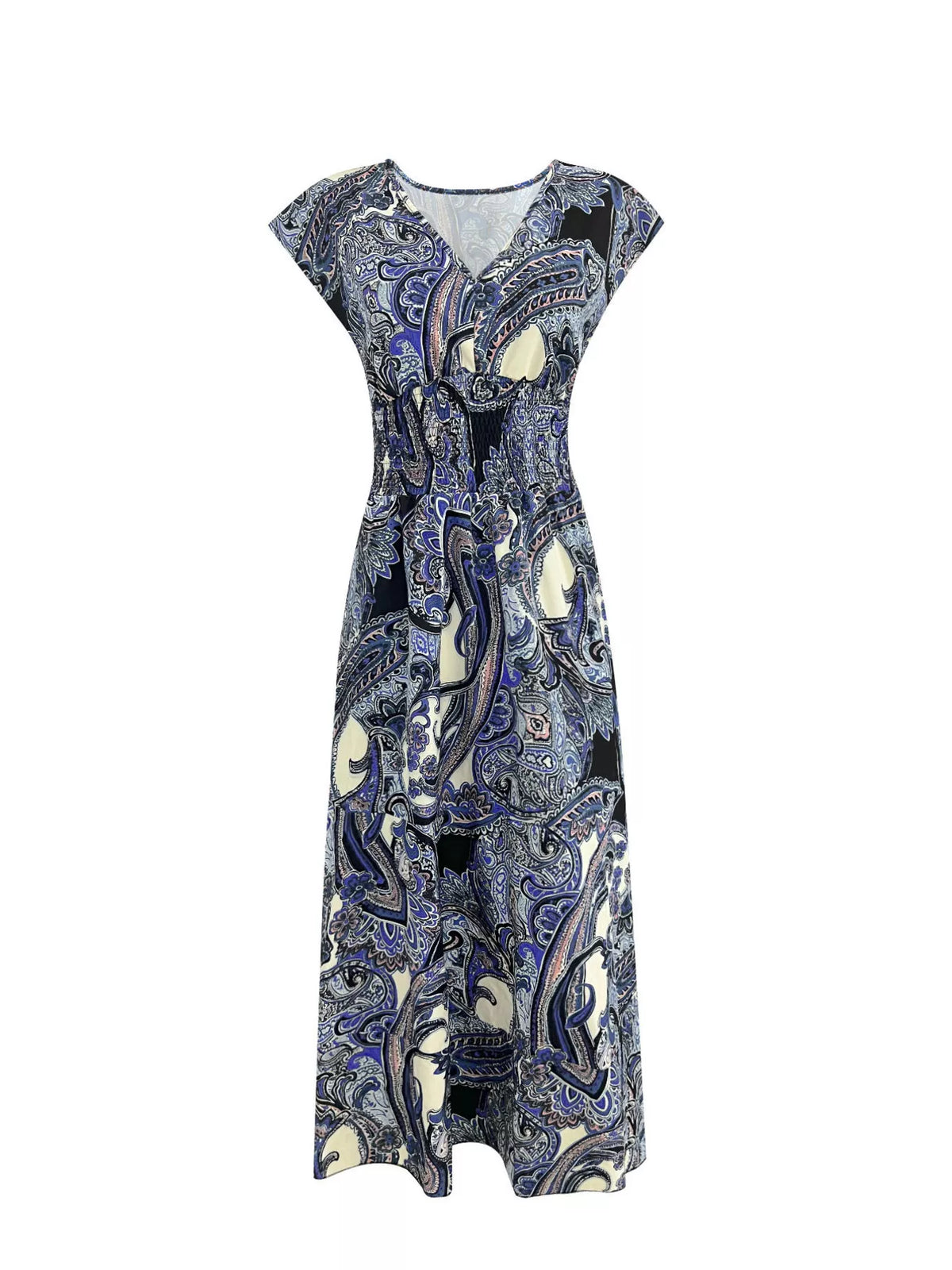 Floral V-Neck Cap Sleeve Maxi Dress