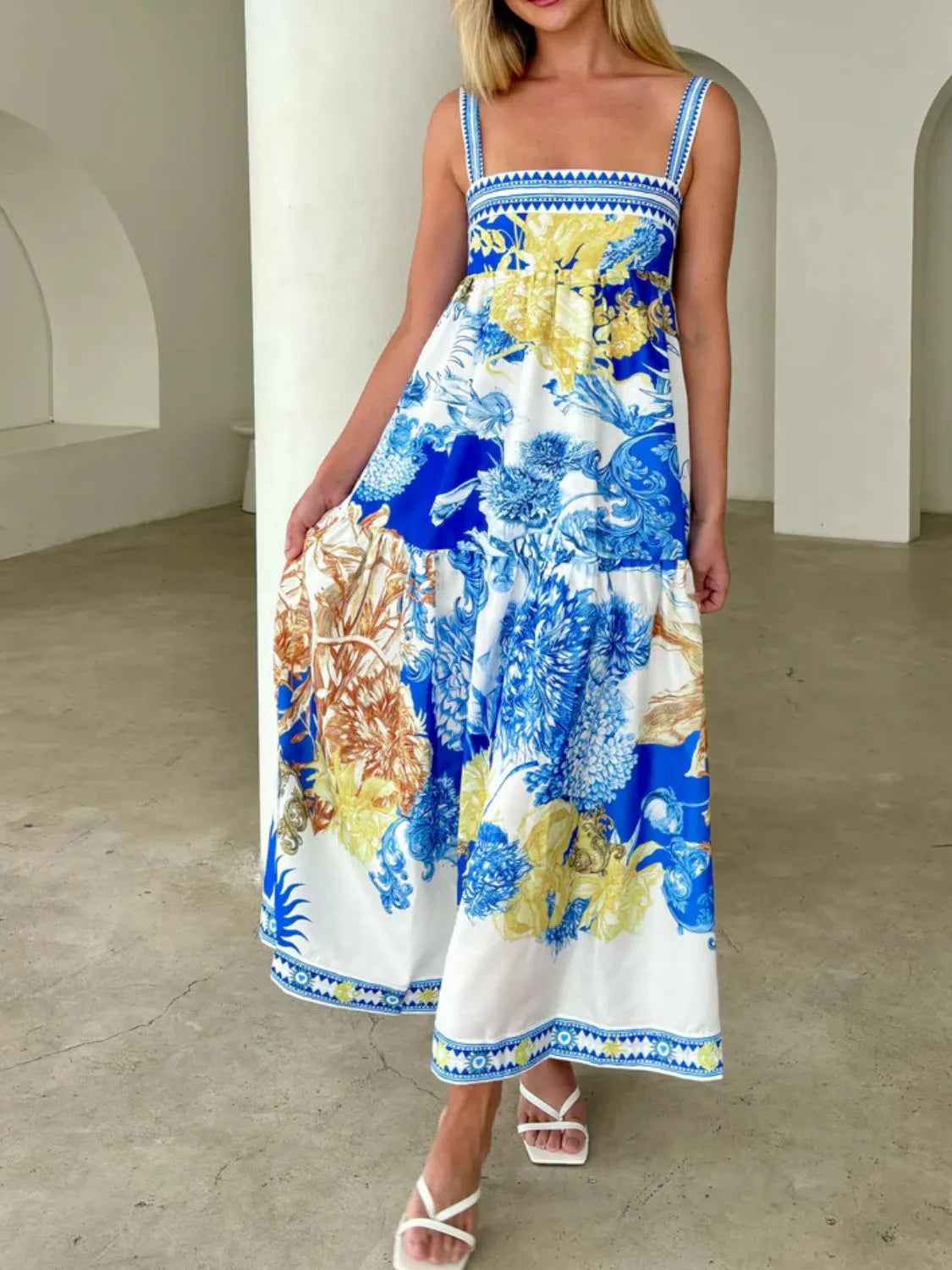 Printed Sleeveless Cami Dress in Blue