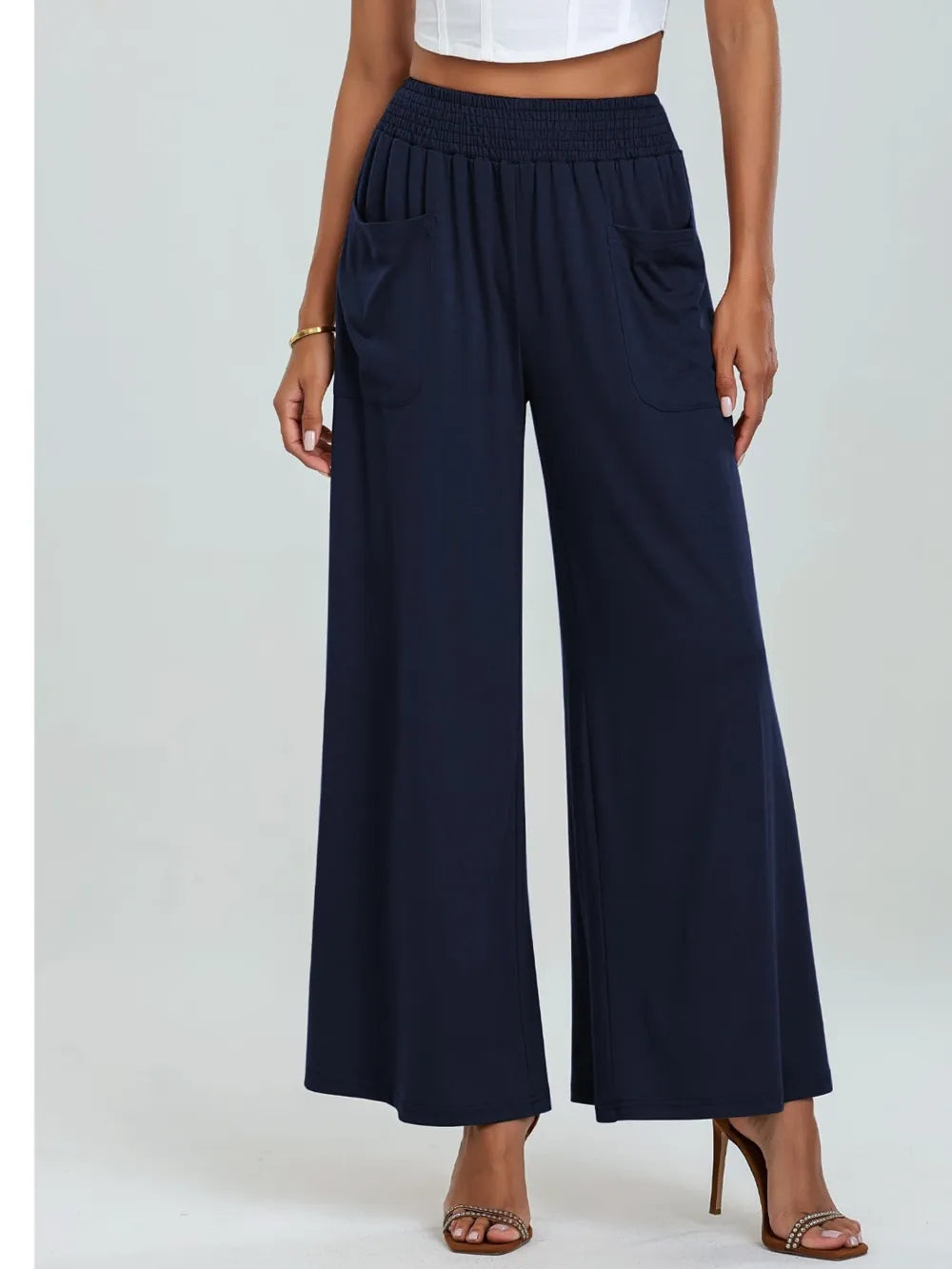 Elastic Waist Wide Leg Pants
