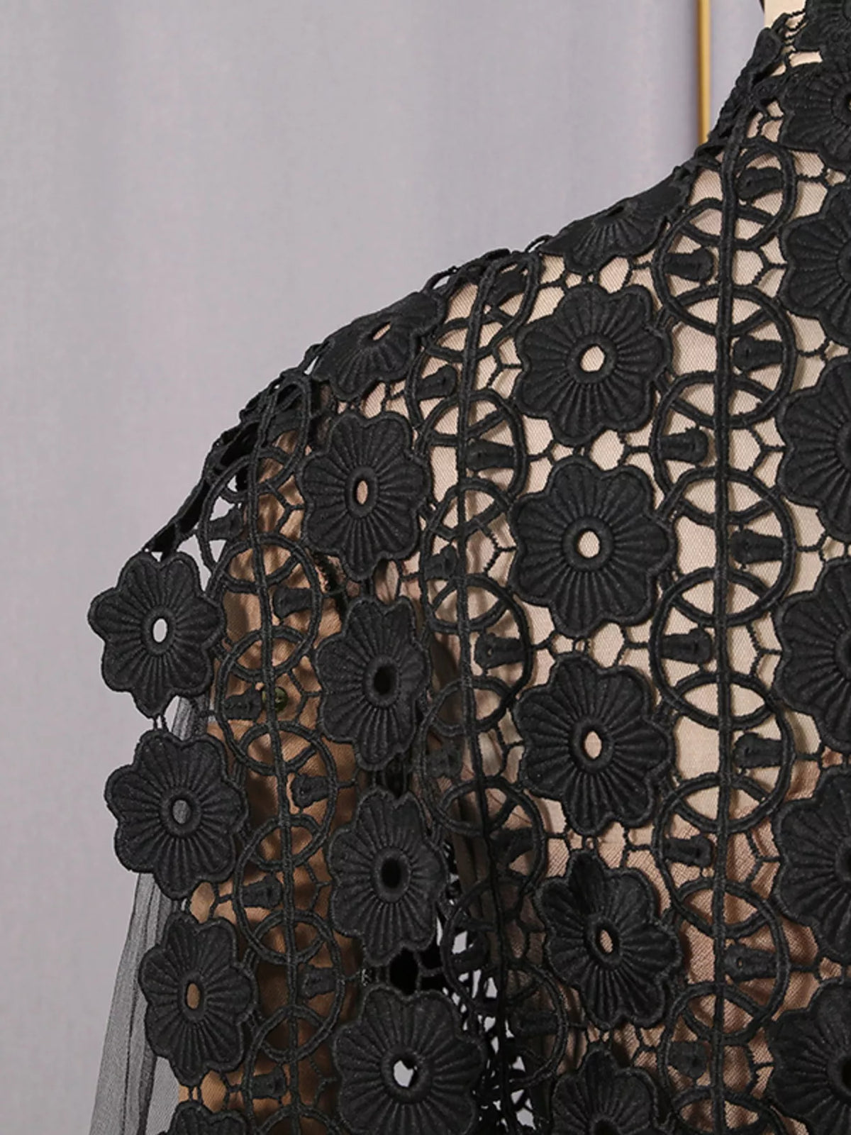 Lace Sheer Sleeve Mini Dress in Black