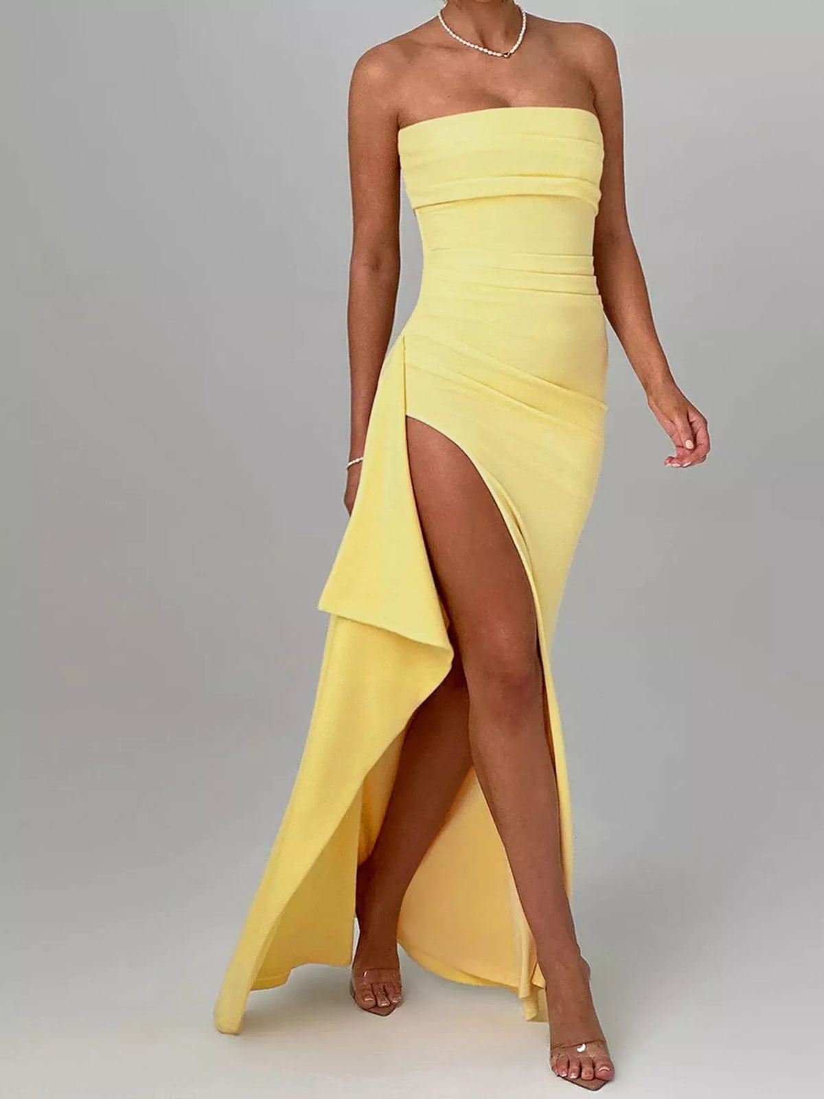 Strapless High-Slit Bodycon Maxi Dress