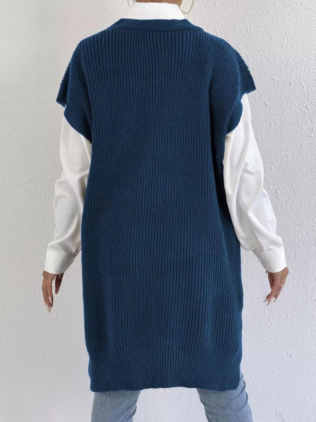 Slit V-Neck Sweater Dress