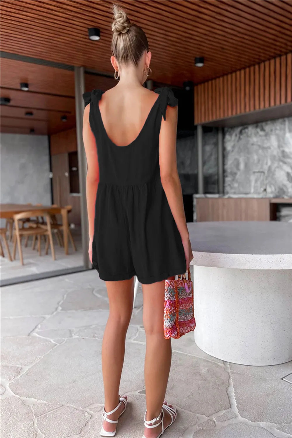 Scoop Neck Tie-Shoulder Romper