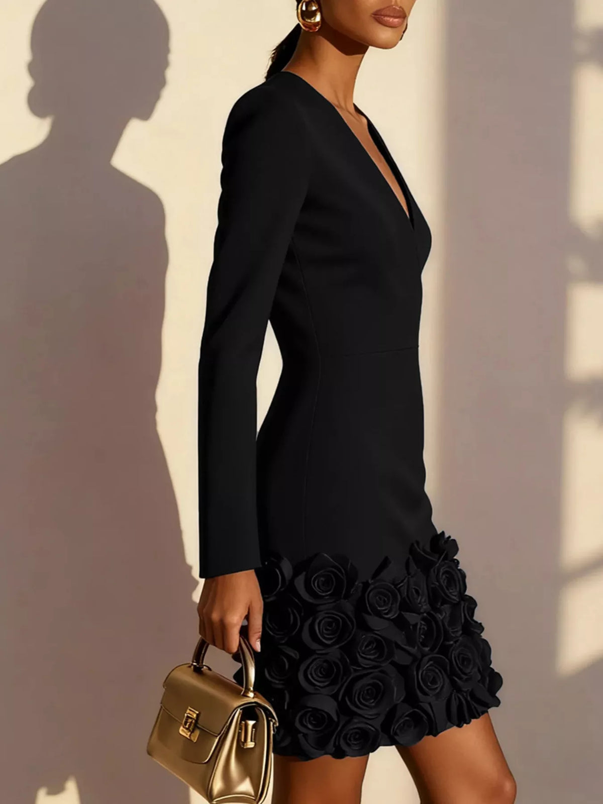 V-Neck Rose Embellished Dress