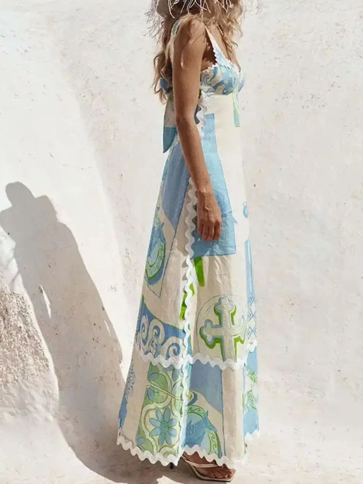 Tied-Back Printed Maxi Dress in Color