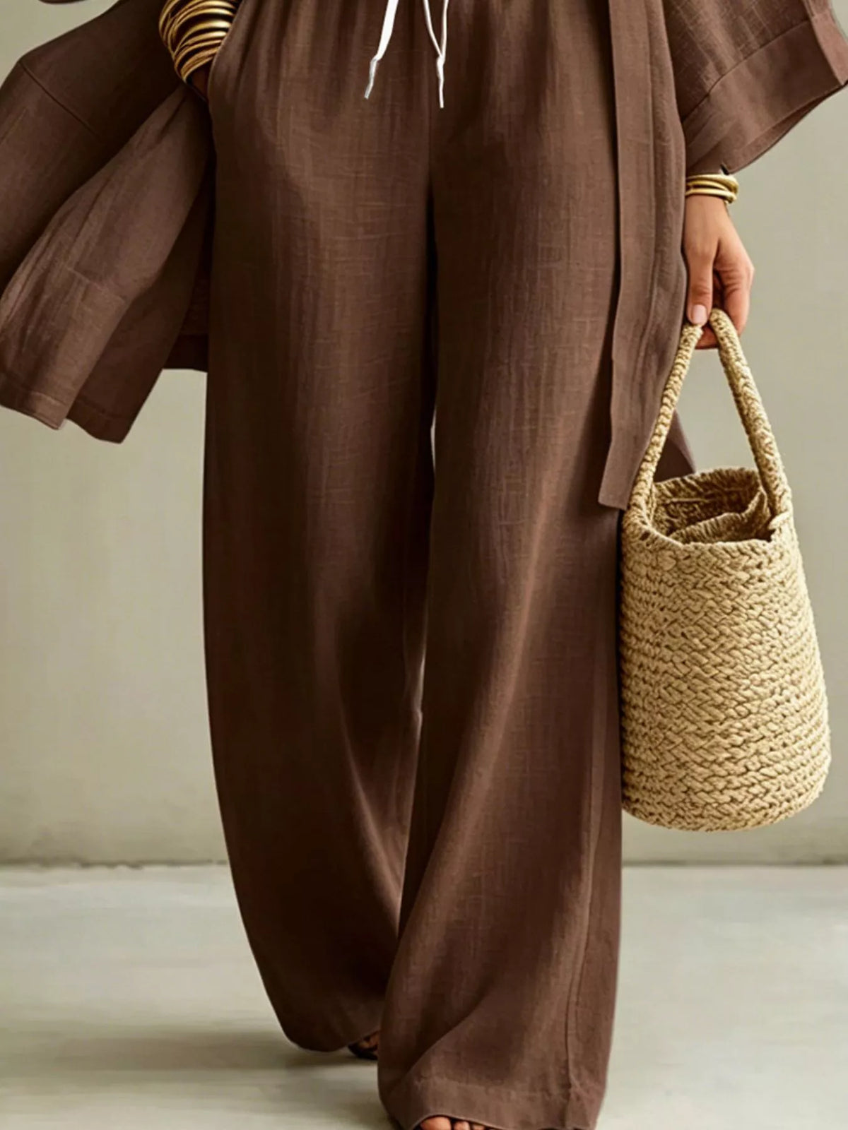 V-Neck Top, Cardigan and Pants Set