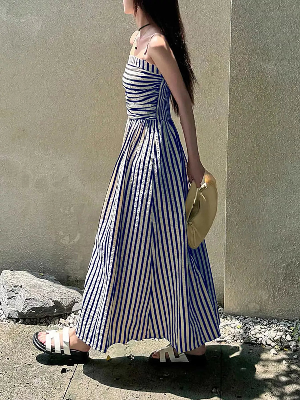 Striped Sleeveless Maxi Dress with Pockets