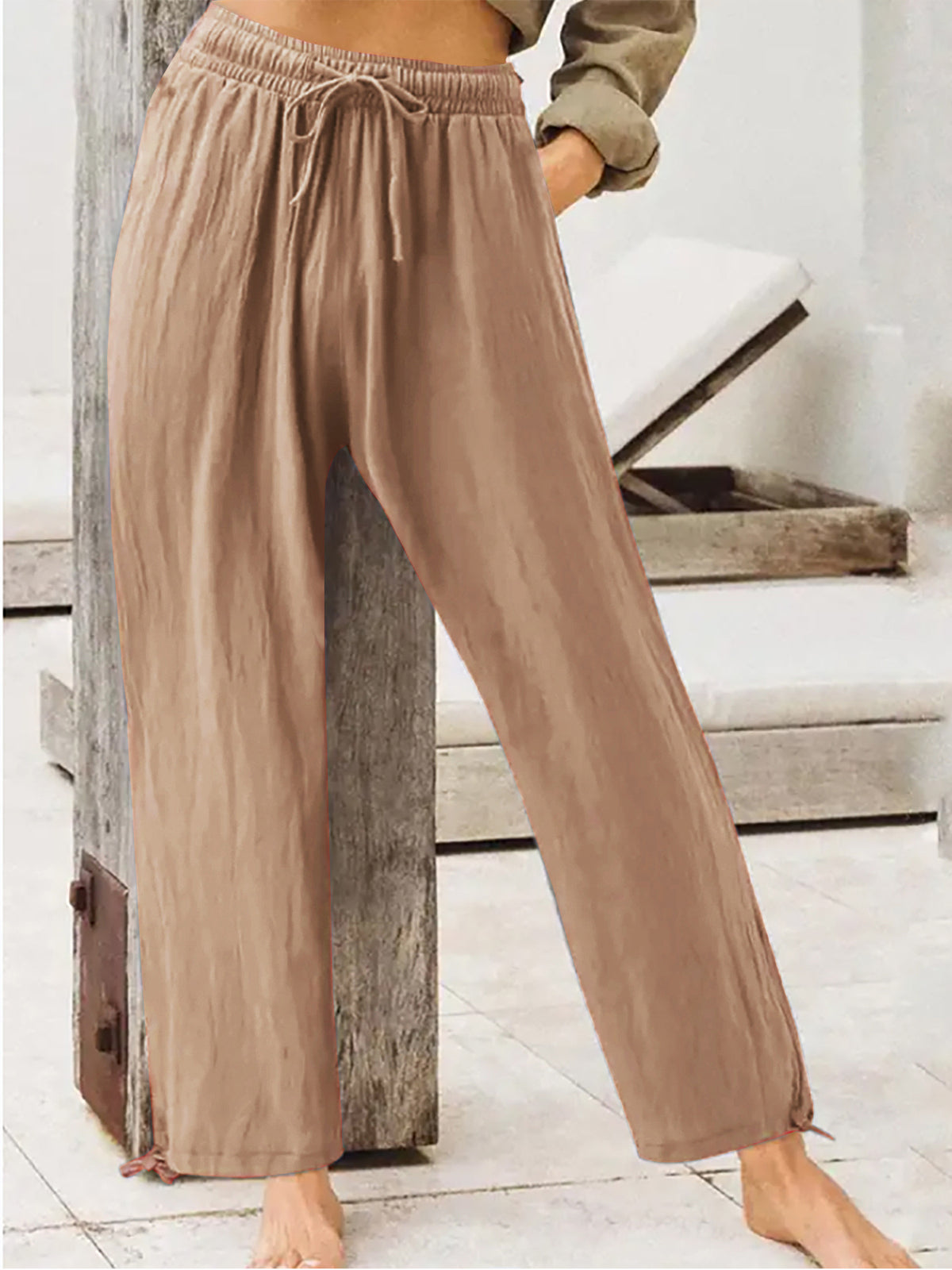 Casual Drawstring Wide Leg Pants