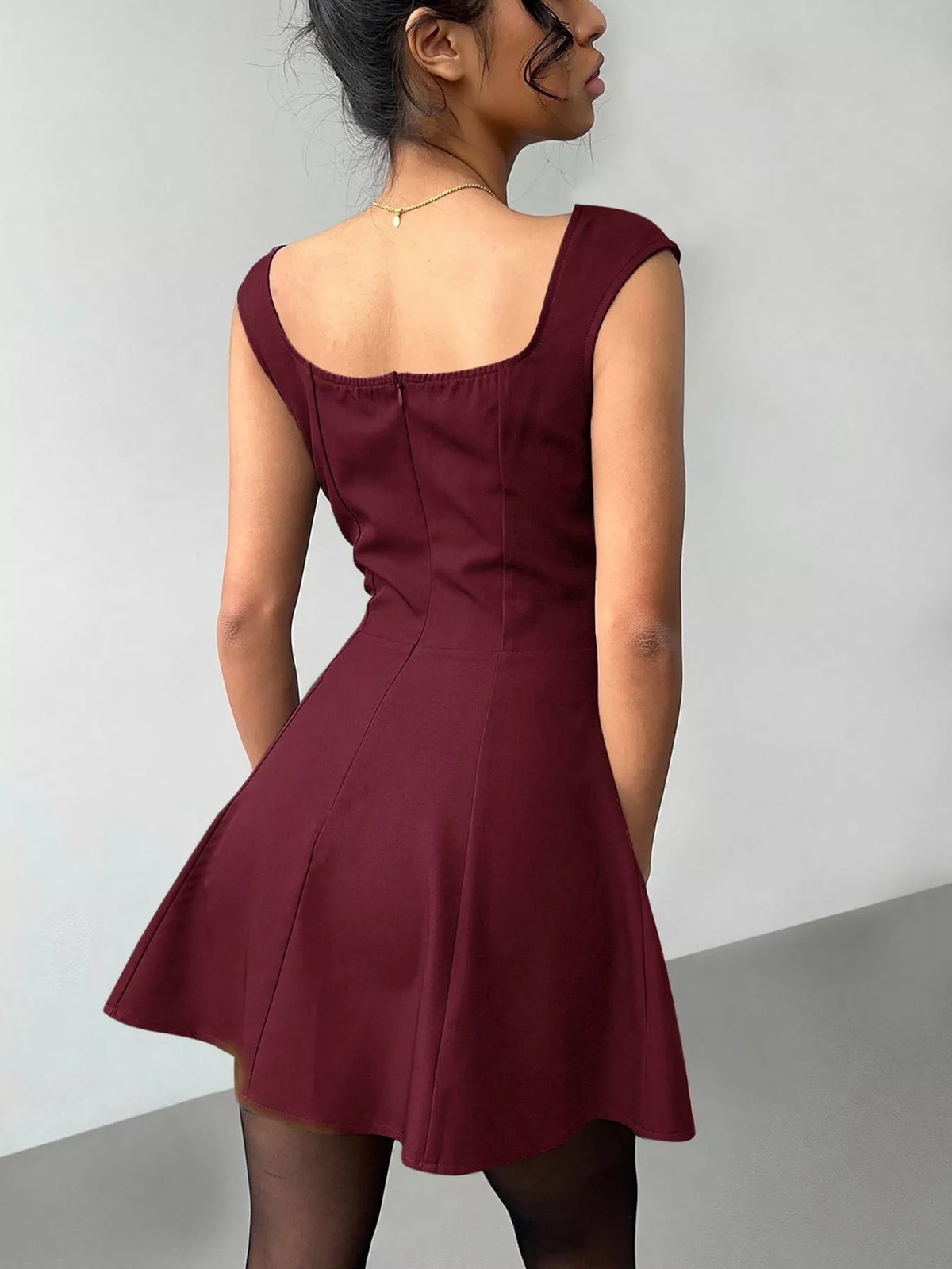 Sleeveless A-Line Mini Dress in Burgundy