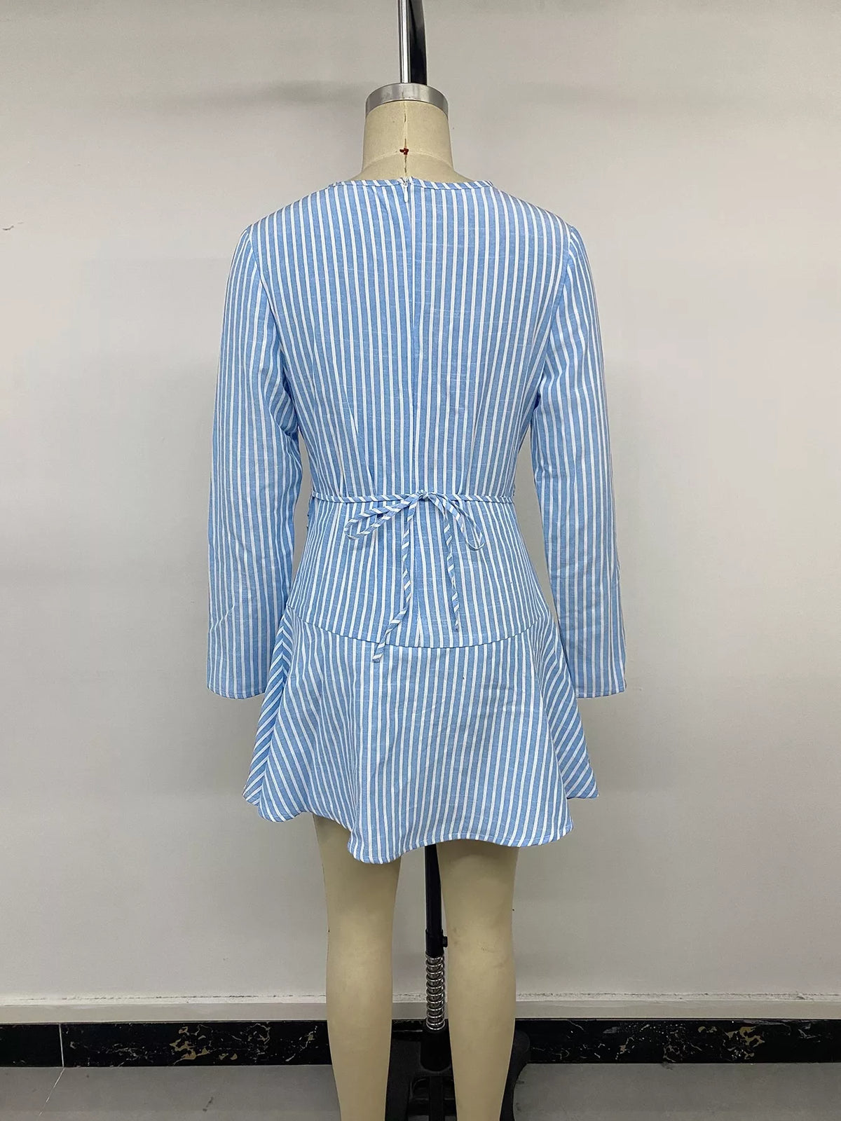 Striped Ruched Mini Dress in Blue