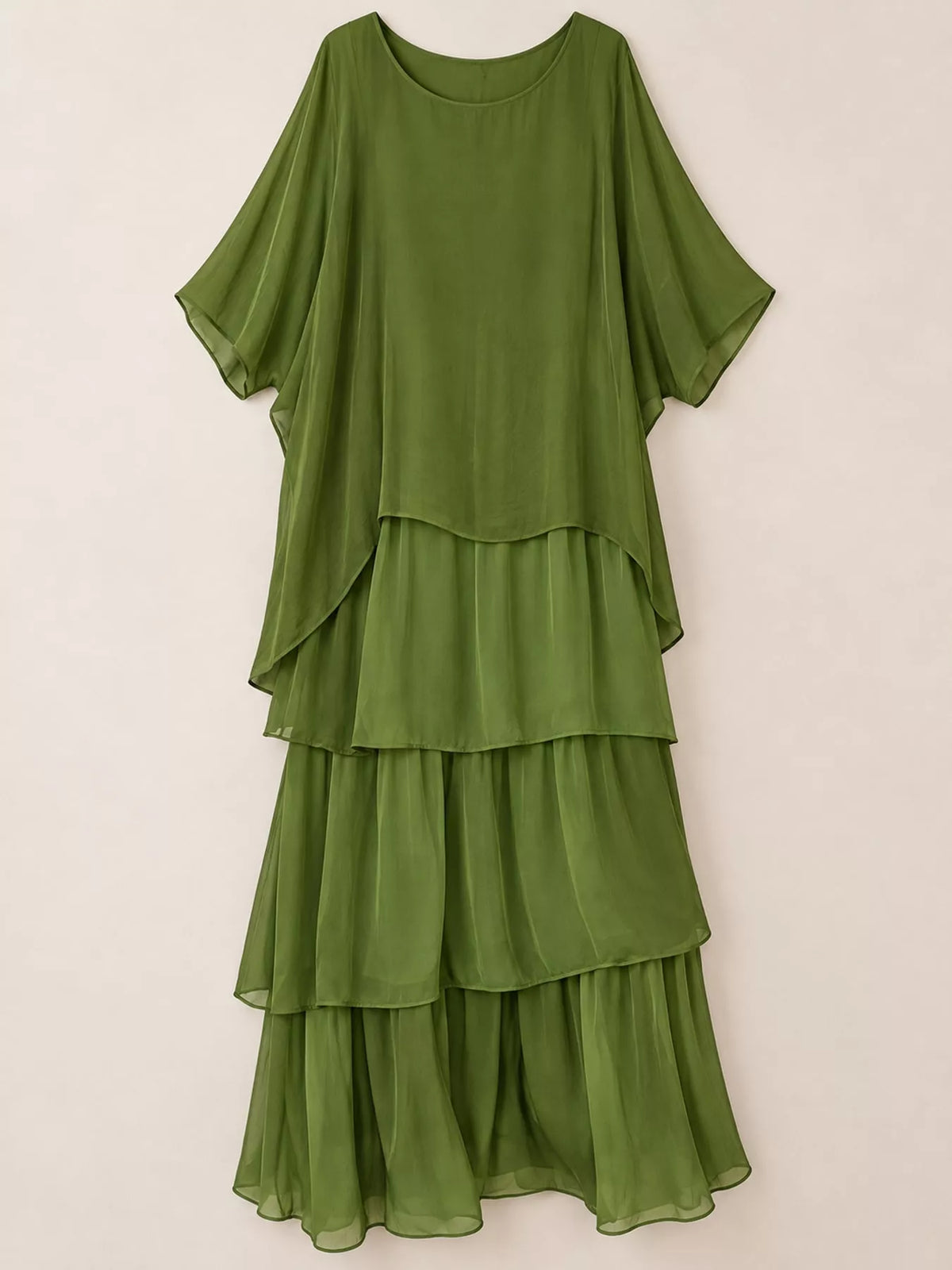 Layered Batwing-Sleeve Tiered Maxi Dress