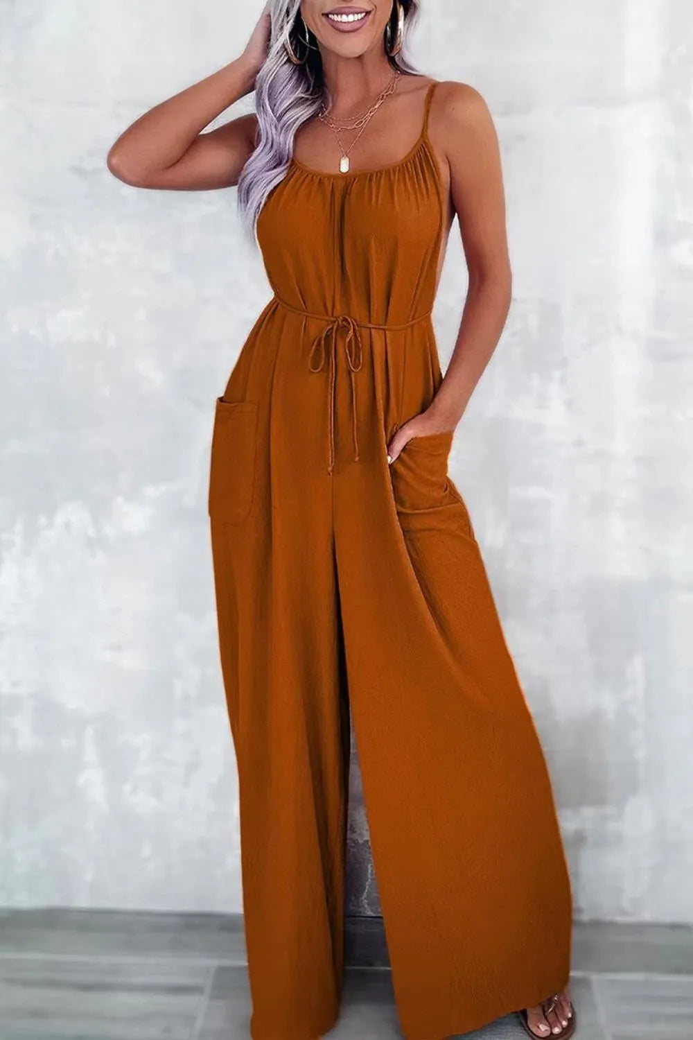 Spaghetti Strap Wide Leg Jumpsuit