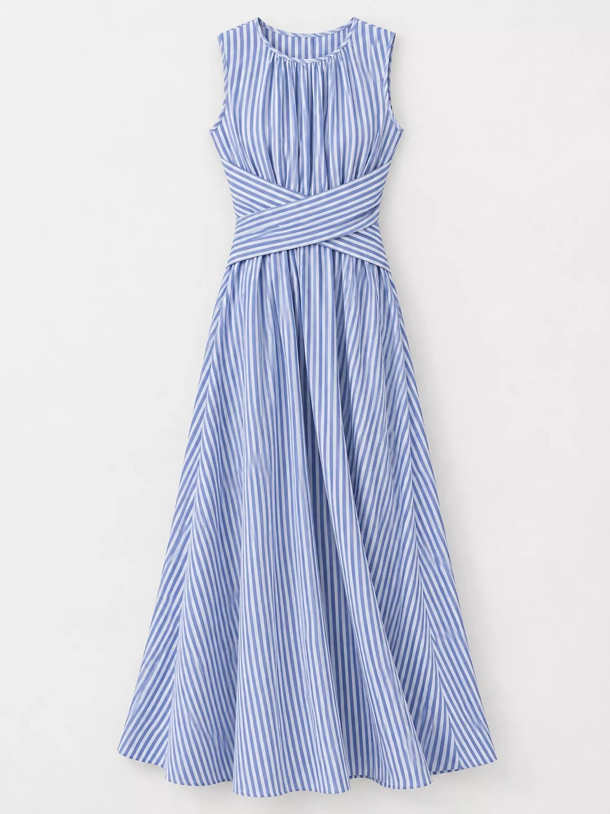 Sleeveless Striped Maxi Dress with Criss-Cross Waist