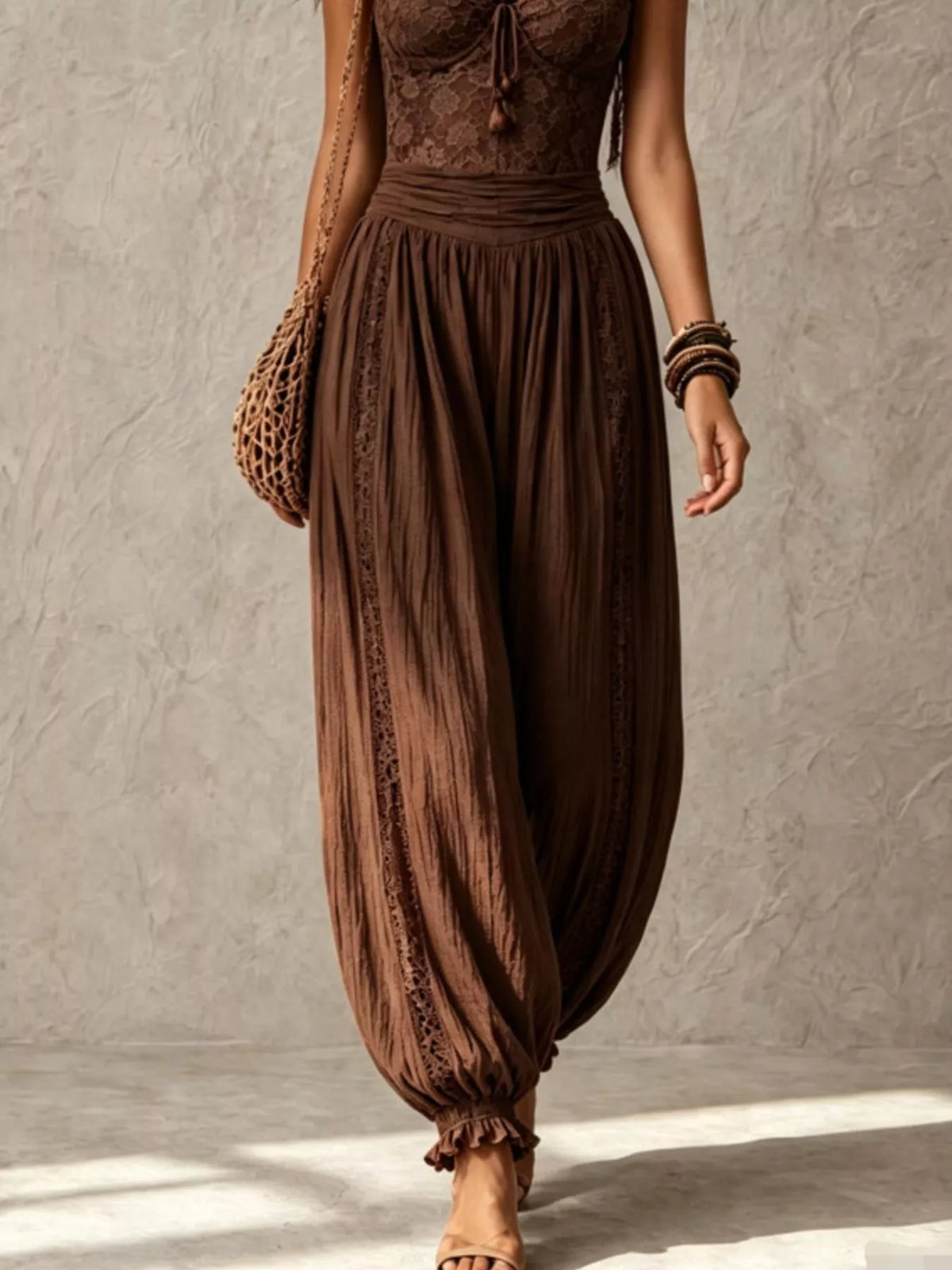 Boho Lace Corset Jumpsuit with Harem Pants
