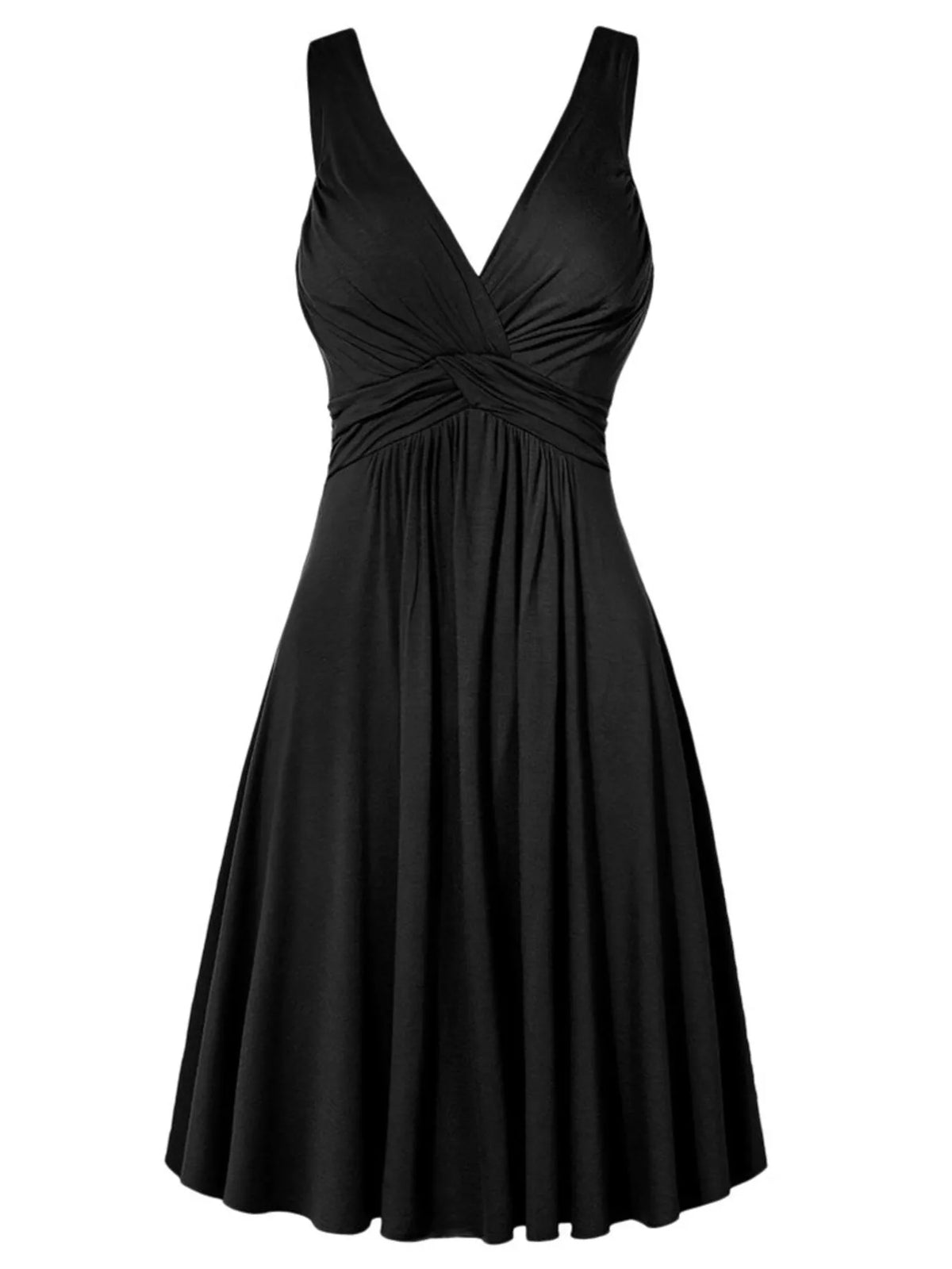 Twisted Sleeveless Ruched Waist A-Line Dress