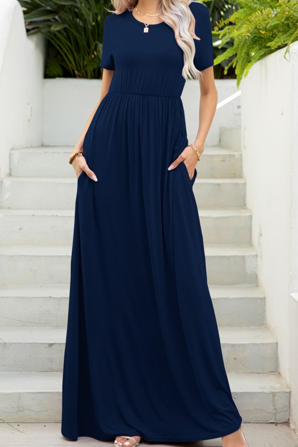 Round Neck Maxi Tee Dress in Black