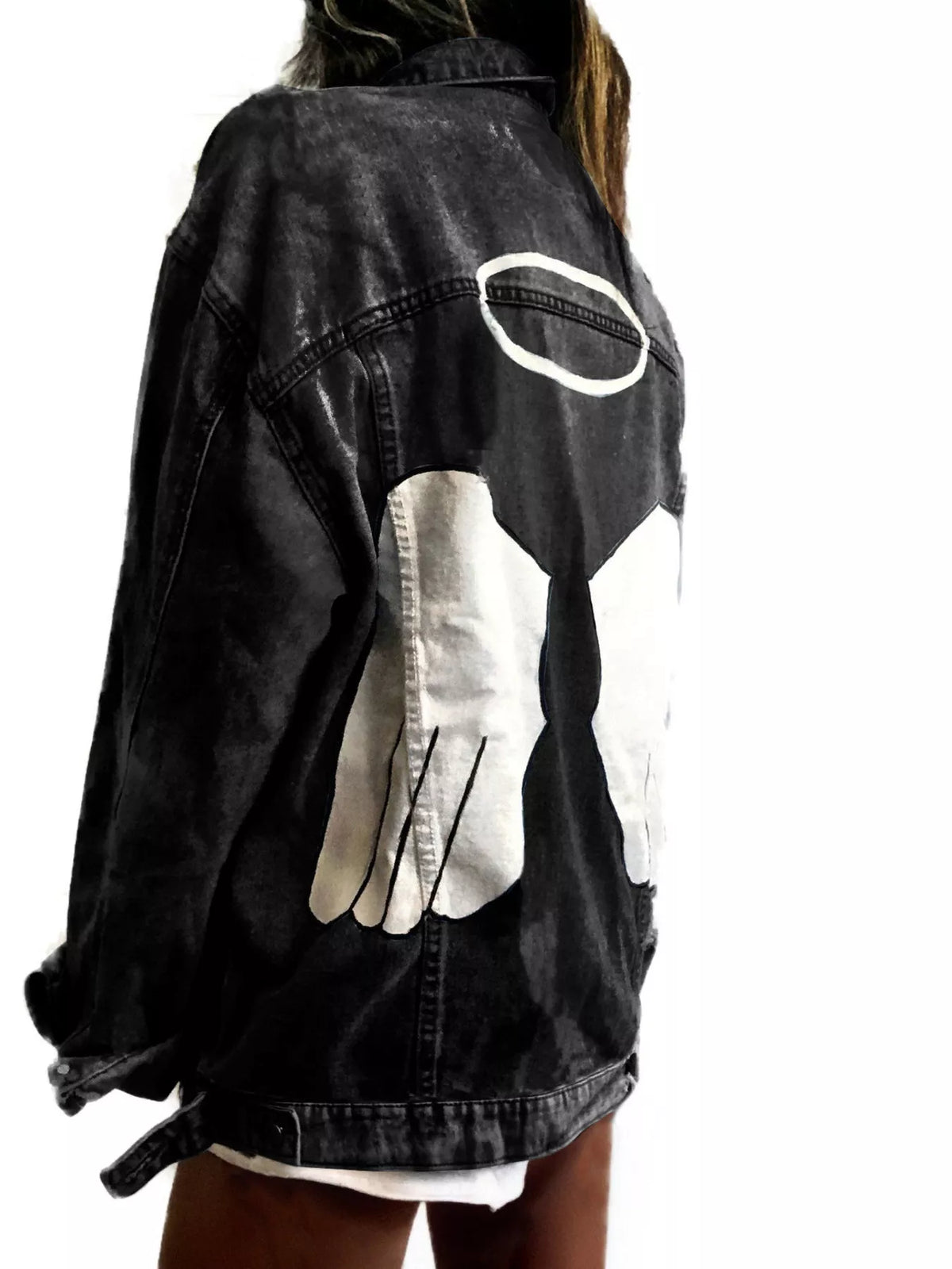 Oversized Angel Wings Graphic Denim Jacket