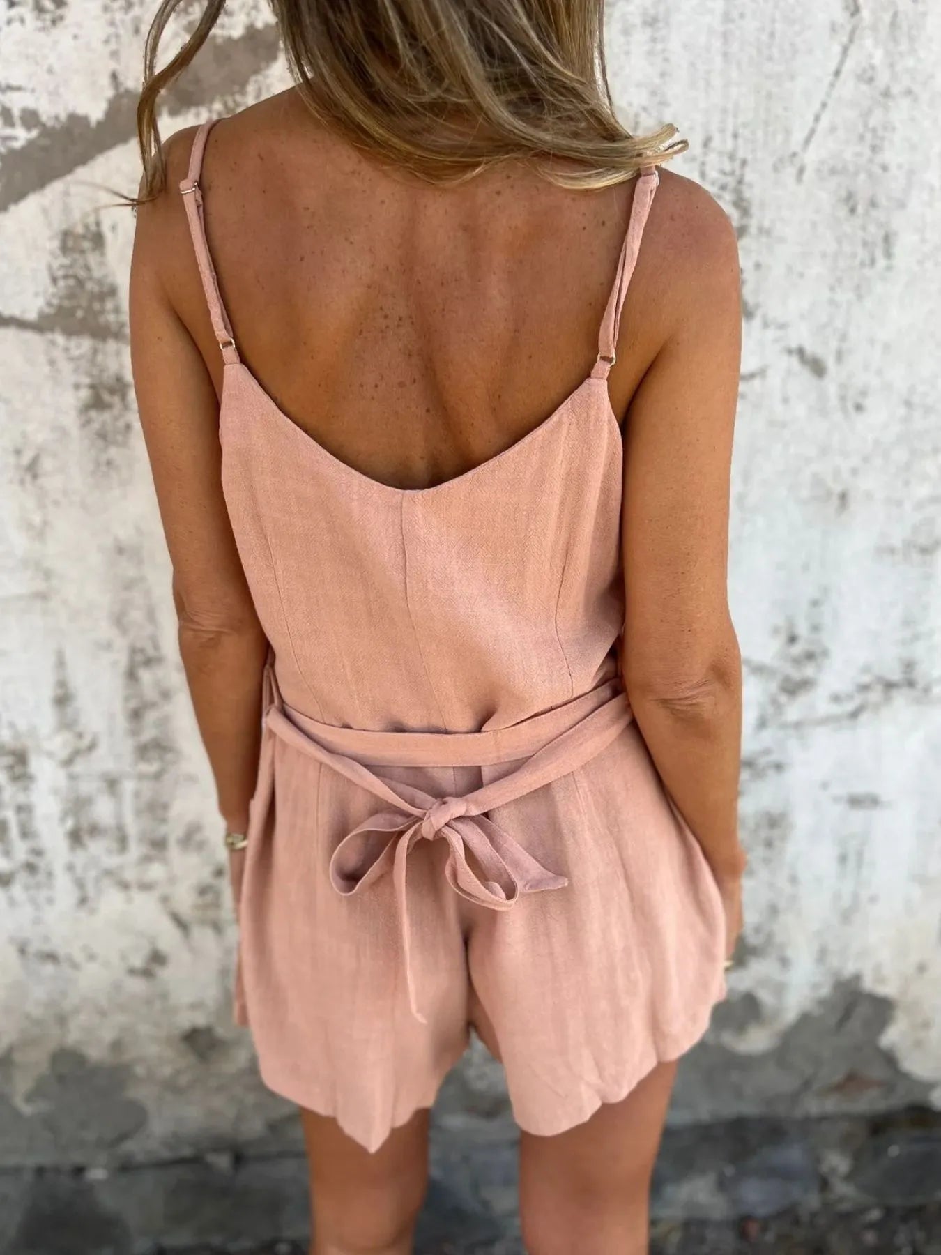 Button-Front Belted Cami Romper