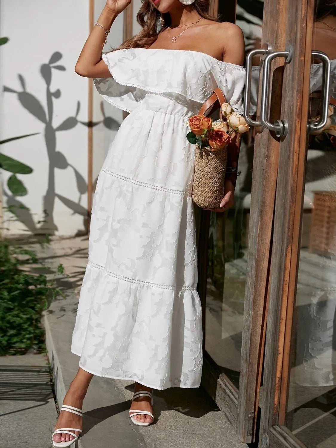Ruched Off-Shoulder Midi Dress by Golden Gueen