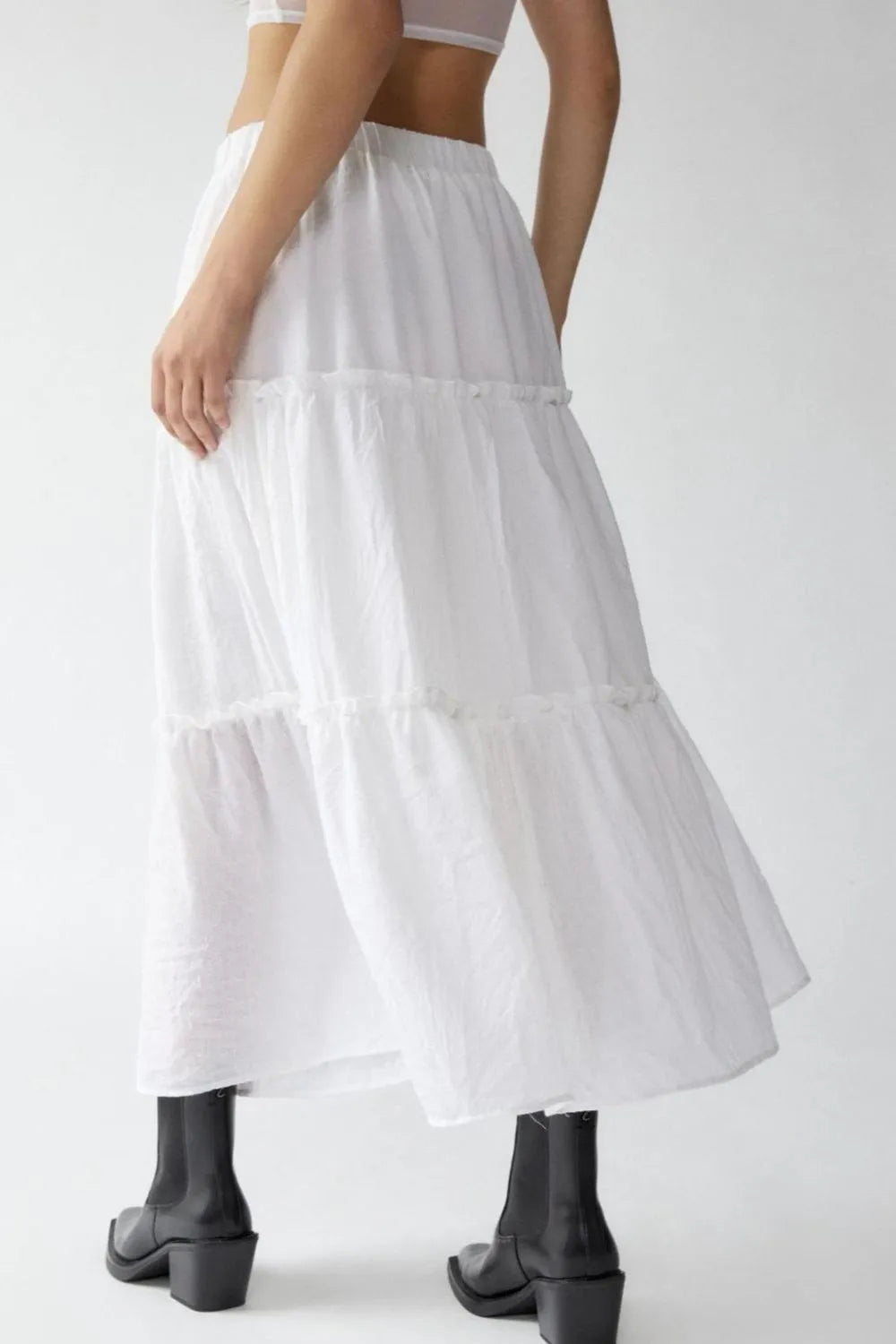 Frill Elastic Waist Skirt by Mystique Q