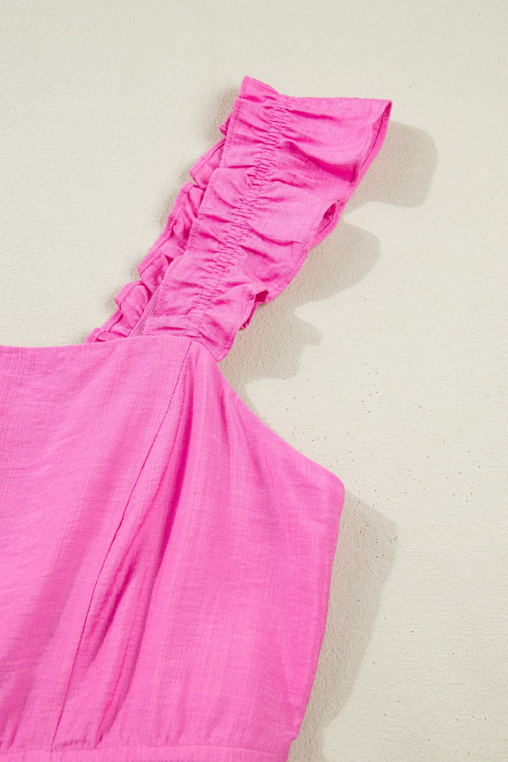 High Waist Ruffle Trim Maxi Dress in Fuchsia Pink