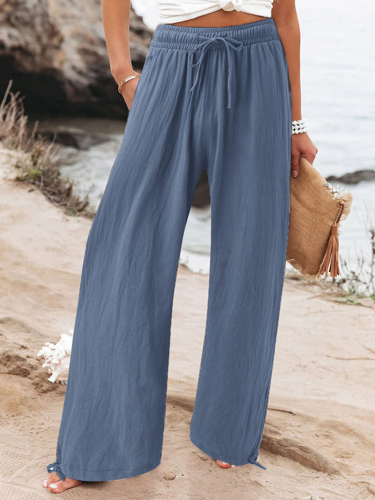 Pocketed Drawstring Wide Leg Pants