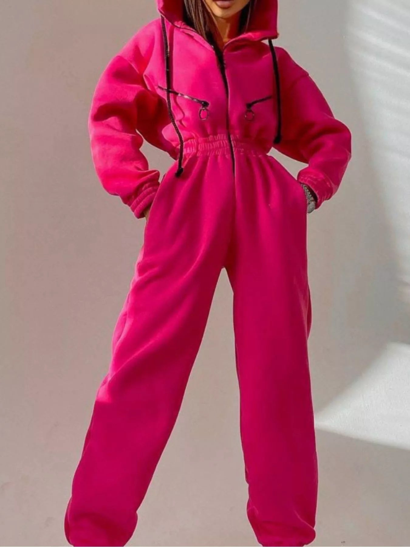Zip Front Dropped Shoulder Jumpsuit