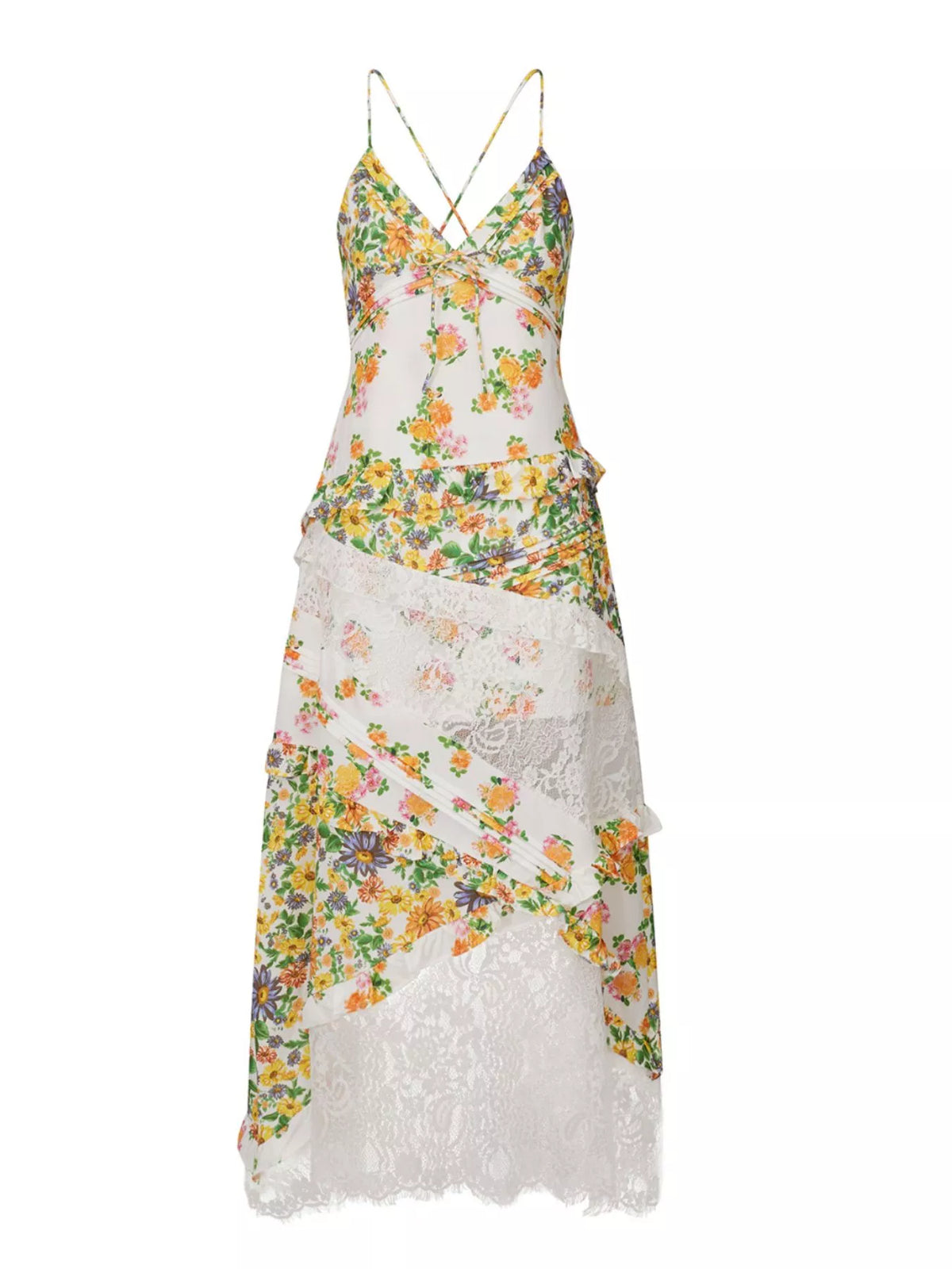 Lace Floral Ruffle Trim Maxi Dress