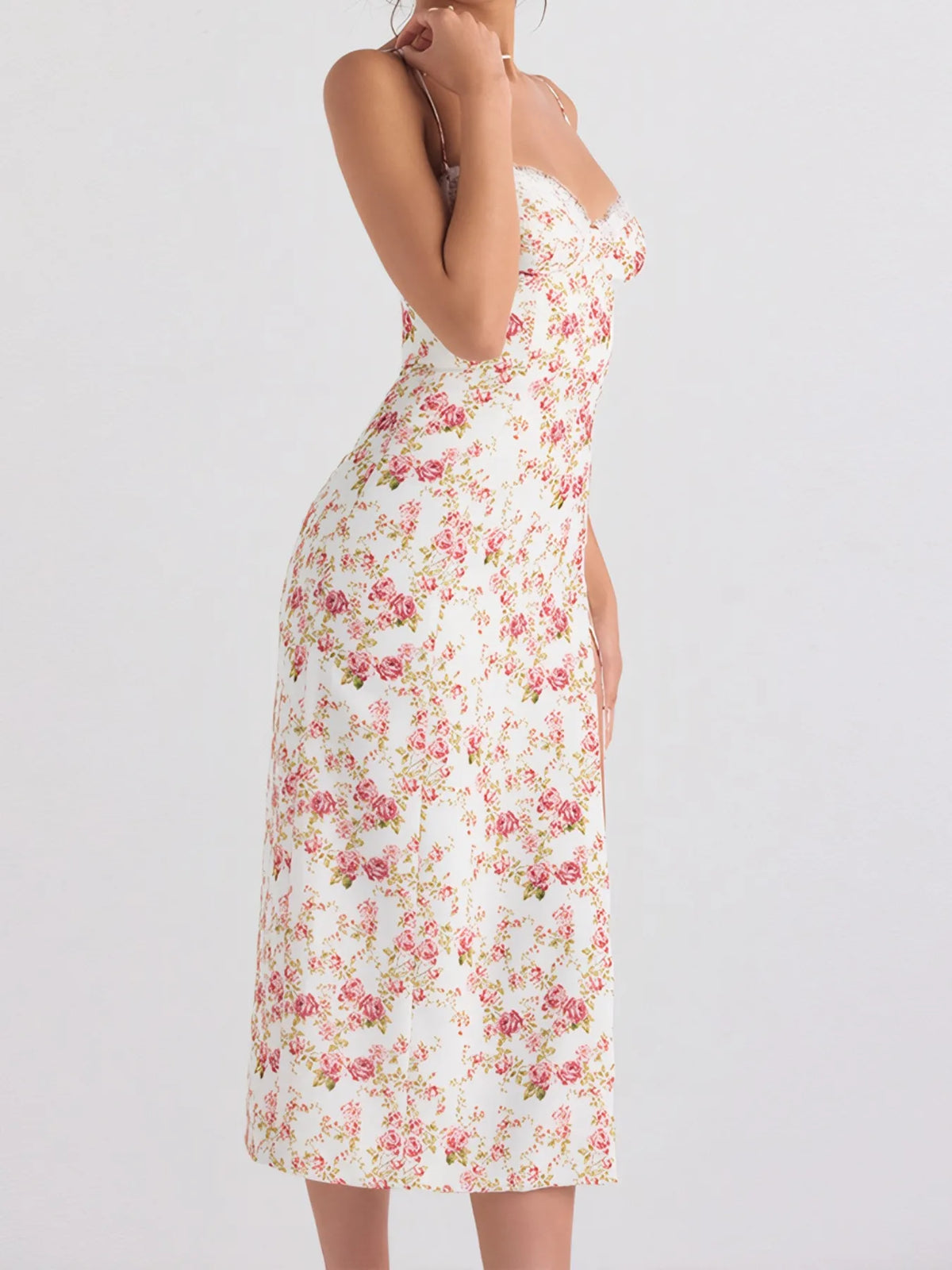 Split Sweetheart Neck Cami Dress with Lace Detail