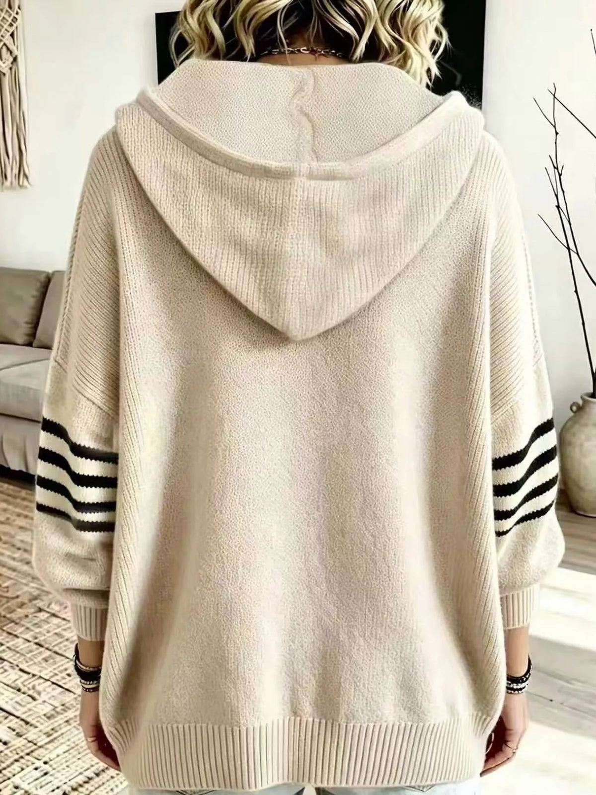 Hooded Zip-Up Knit Cardigan