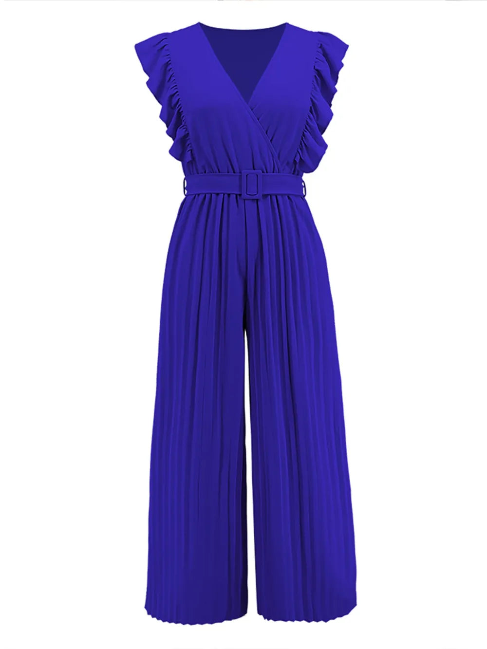 Ruffled Surplice Cap-Sleeve Jumpsuit