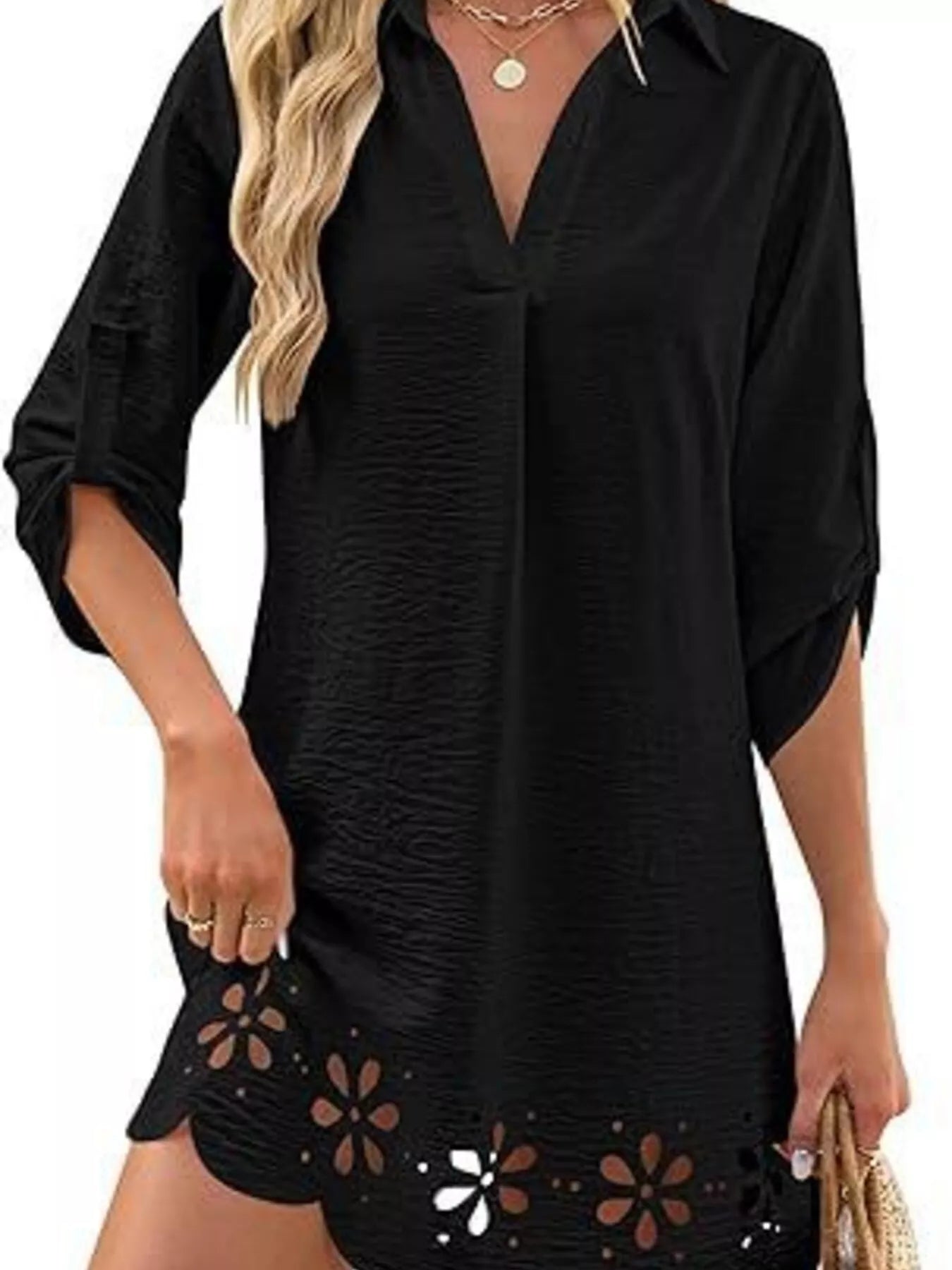Scalloped Eyelet Hem Dress