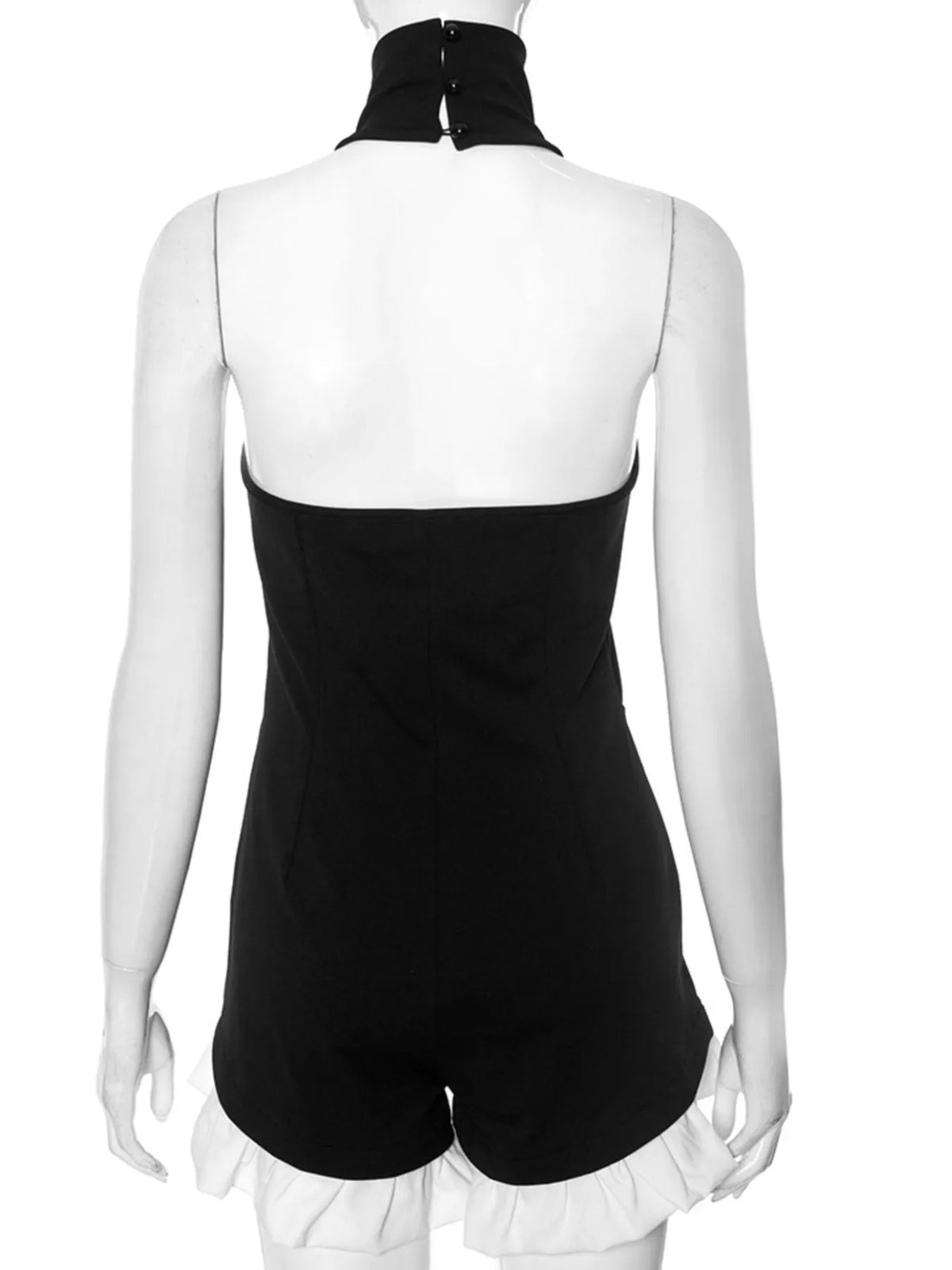 Halter Neck Ruffled Hem Romper in Black