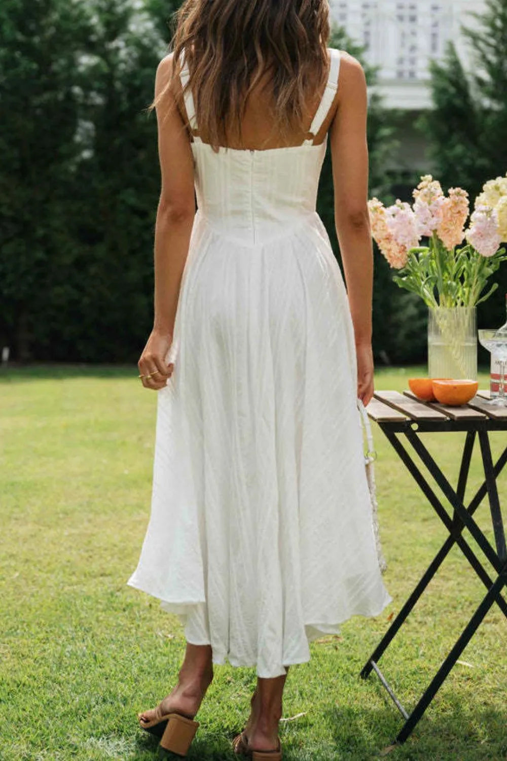 Square Neck Midi Cami Dress in White