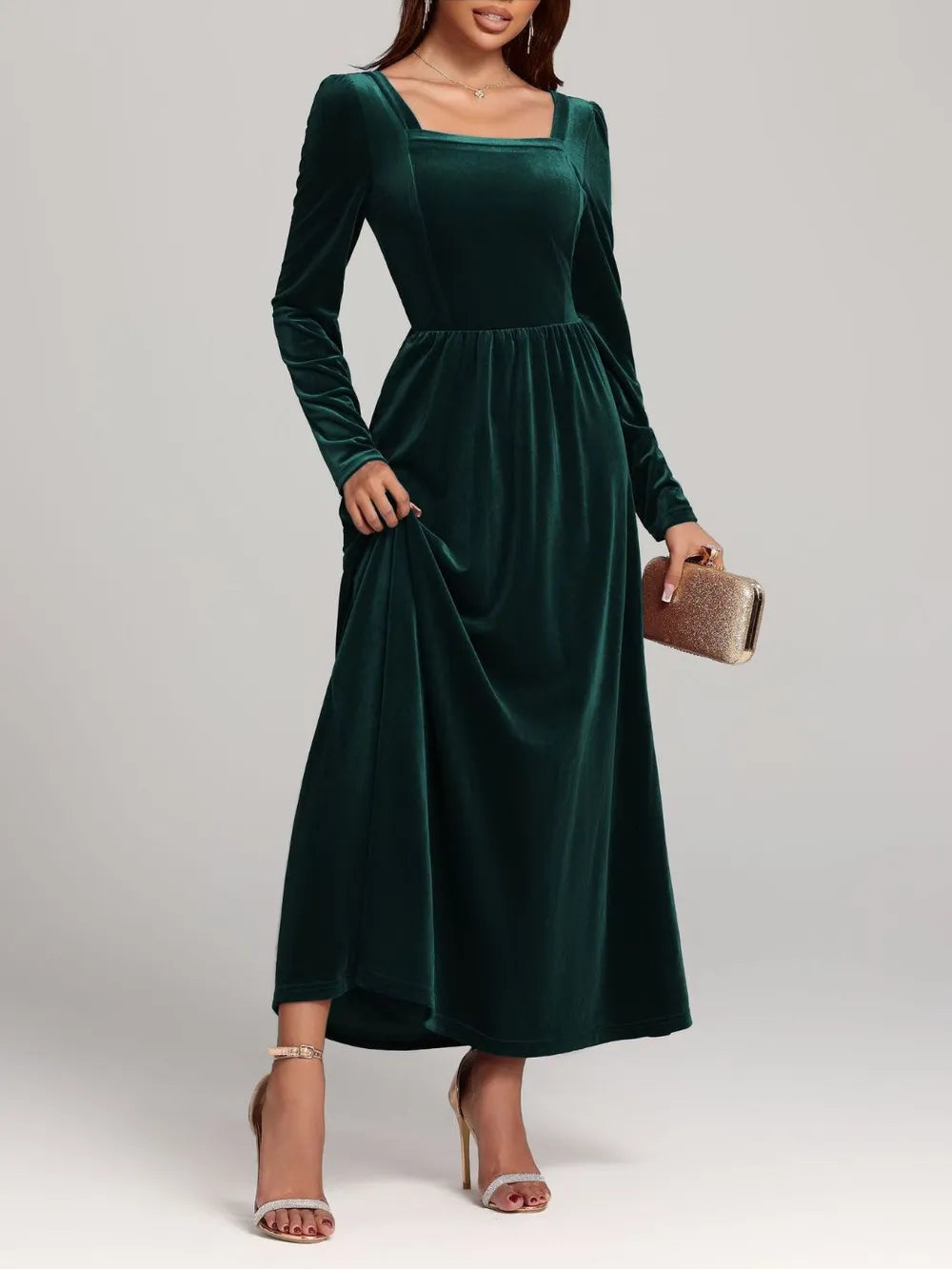 Velvet Square Neck Backless Dress