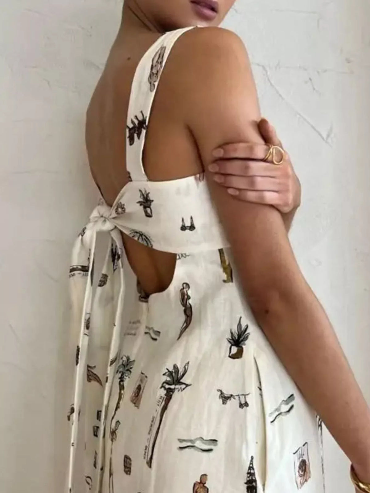 Printed Sleeveless Maxi Dress in White