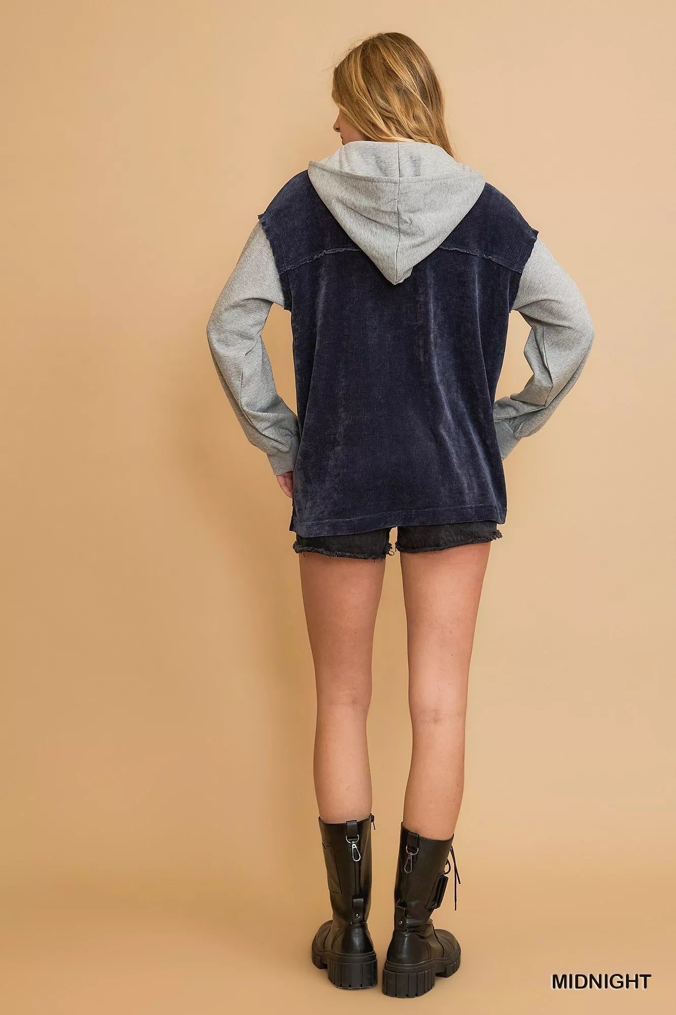 Umgee Hooded Chenille Jacket in Midnight