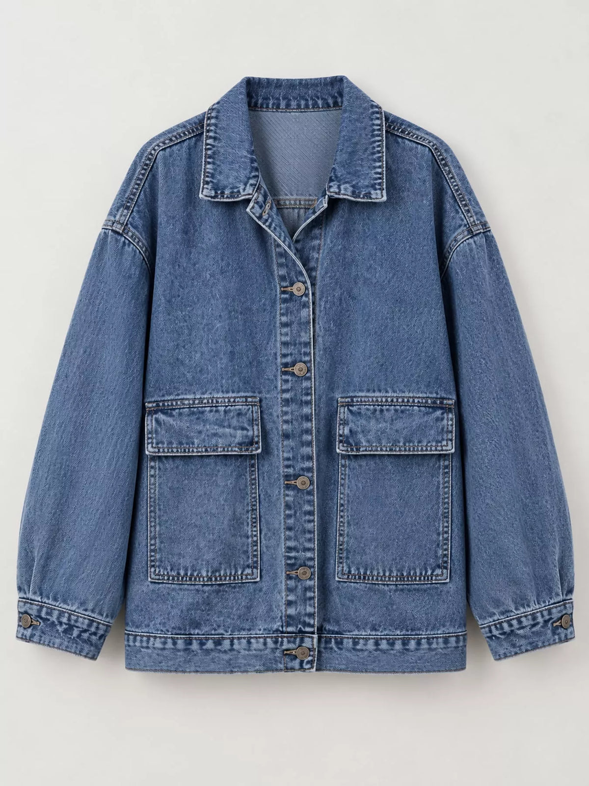 Oversized Denim Jacket with Utility Pockets