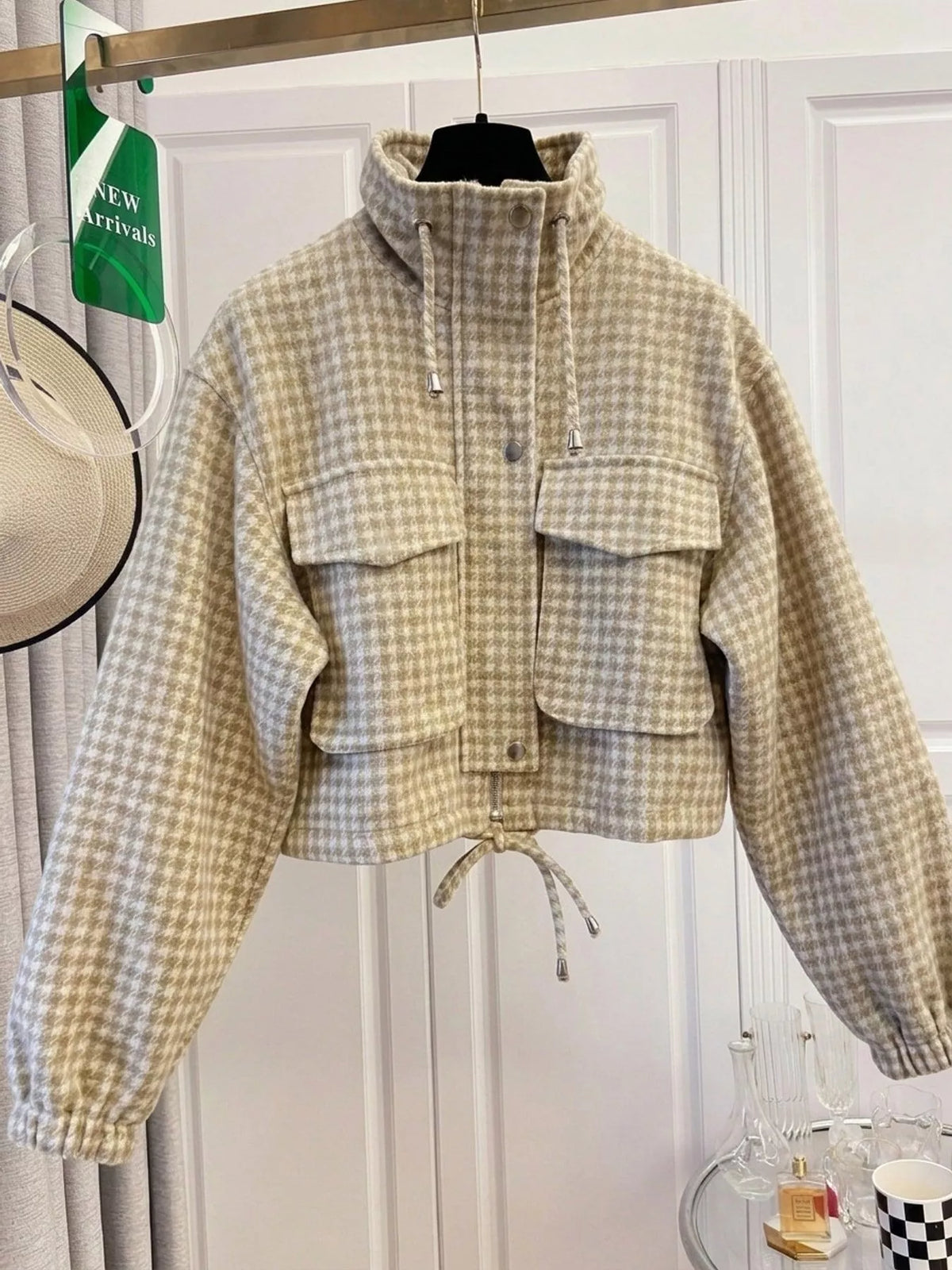 Plaid Cropped Zip-Up Jacket