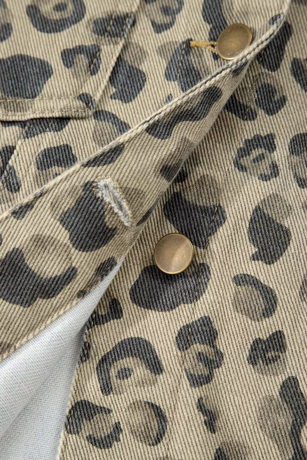 Leopard Print Button-Down Denim Jacket