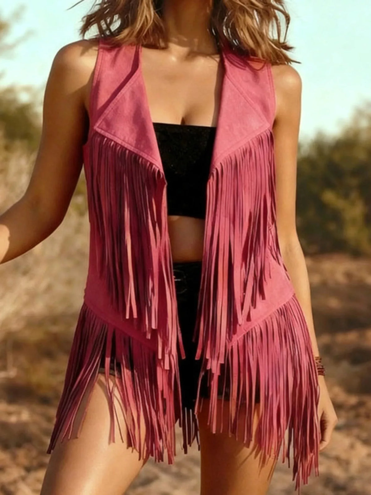 Fringed Hem Vest Coat