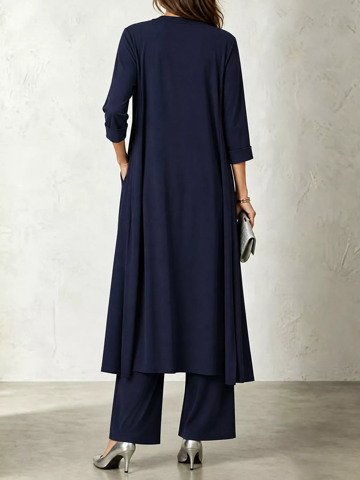 Cowl Neck Top, Cardigan and Pants Set