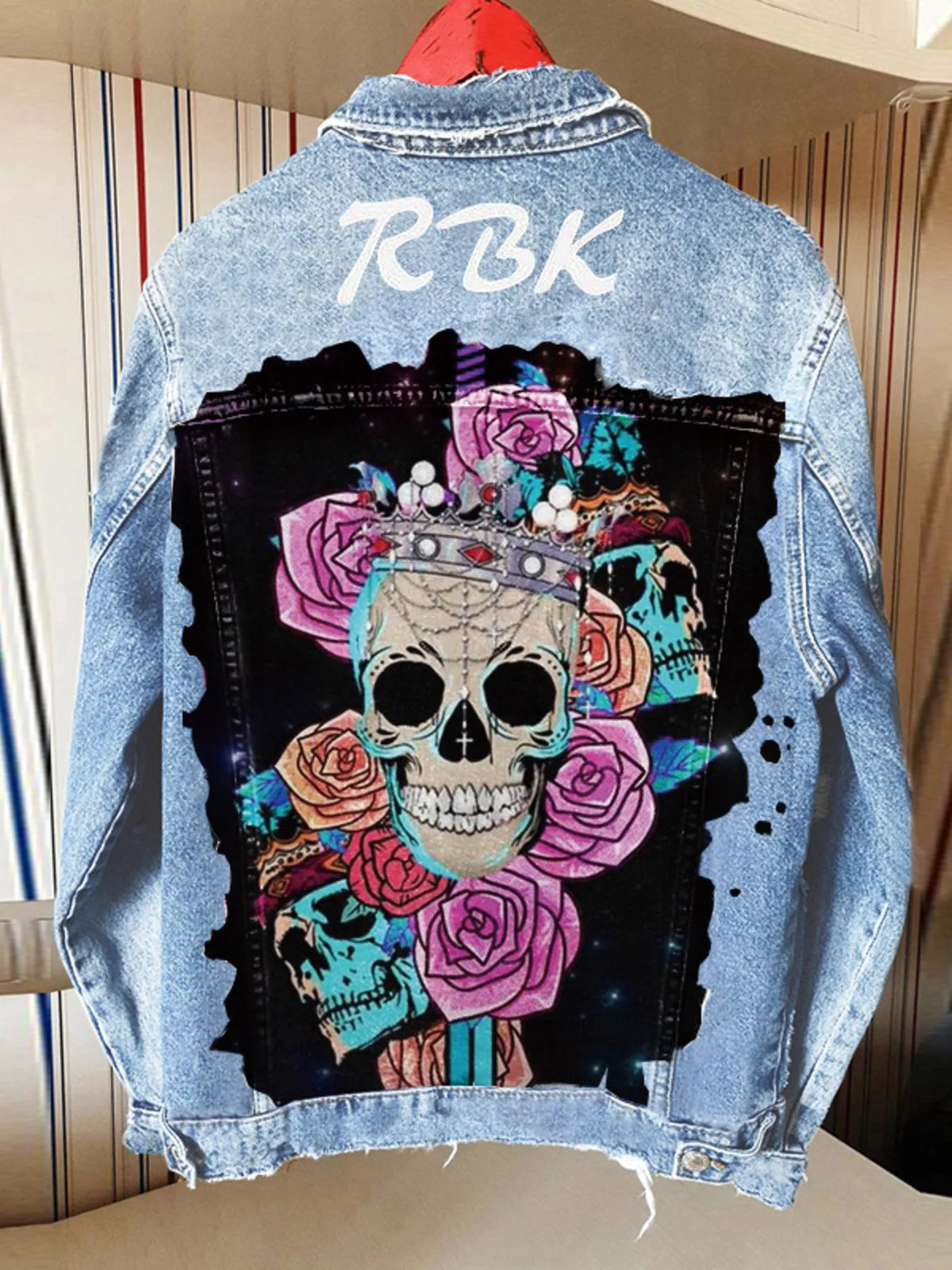 Skull and Rose Graphic Denim Jacket