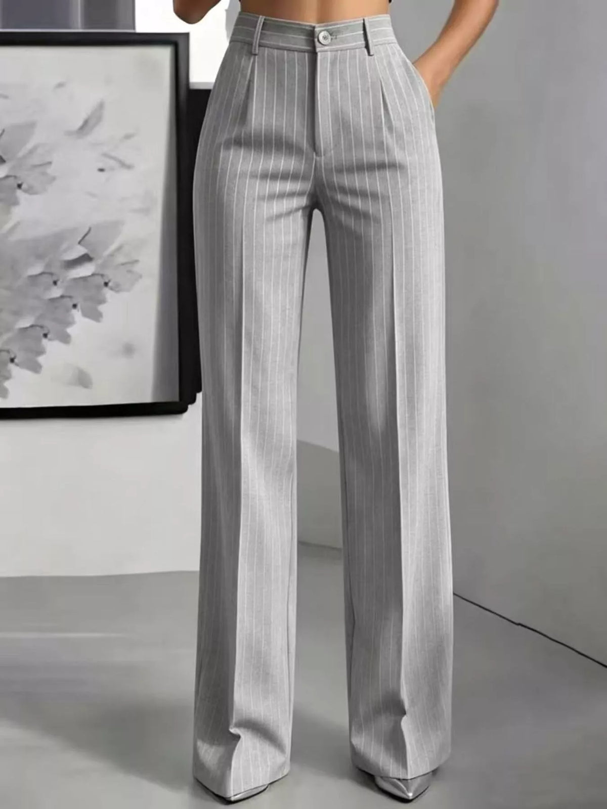 High-Waisted Striped Wide-Leg Pants