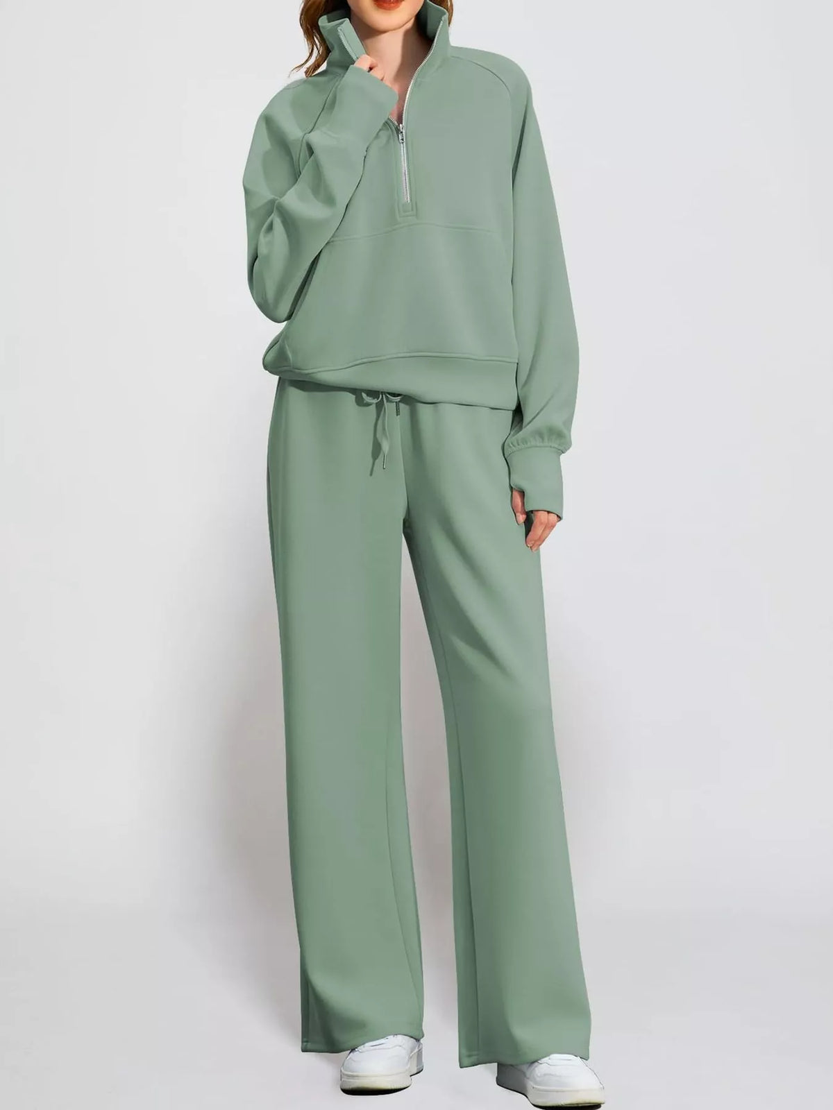 Half-Zip Sweatshirt and Wide-Leg Pants Set