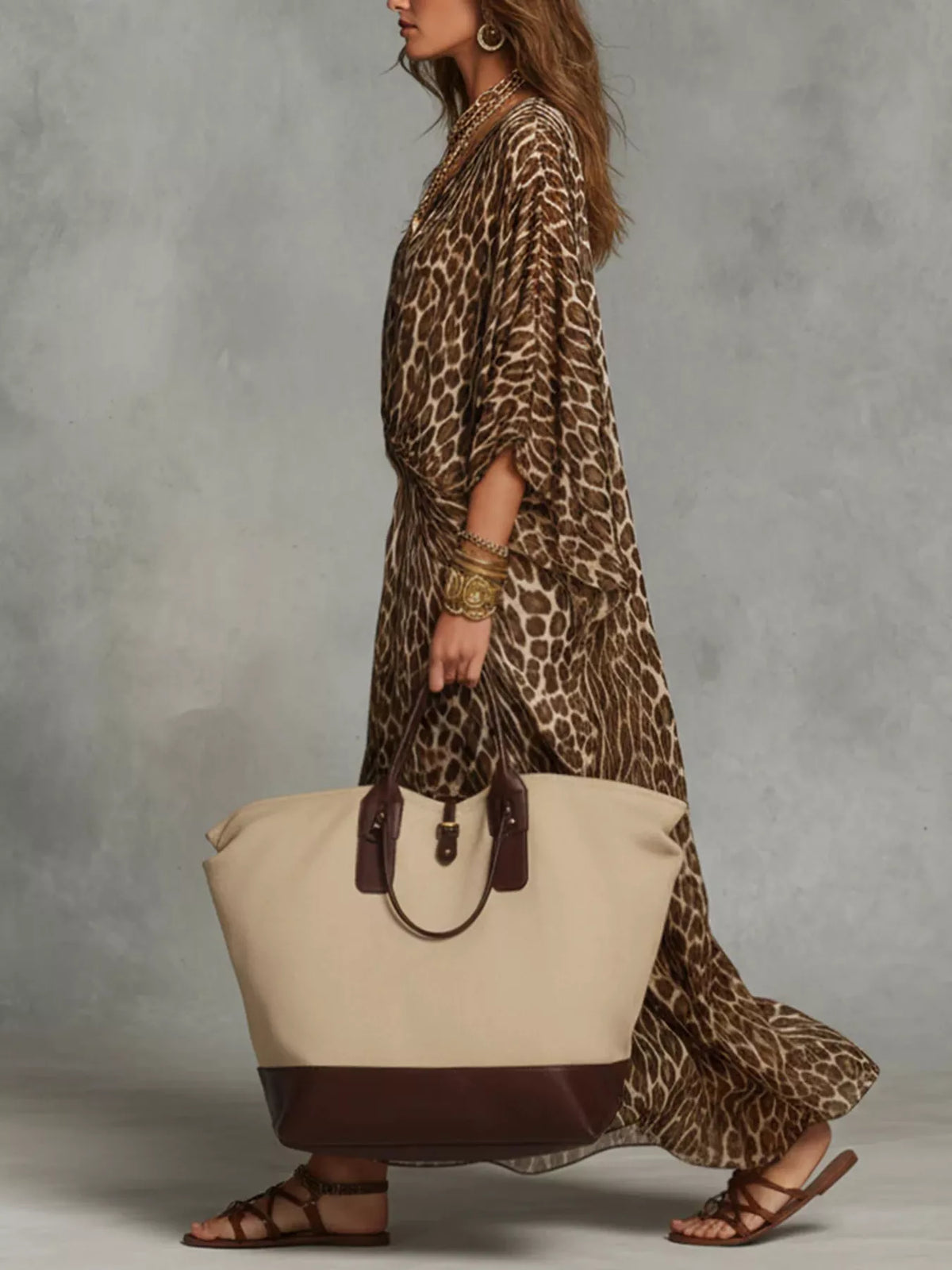 V-Neck Maxi Dress in Leopard Print