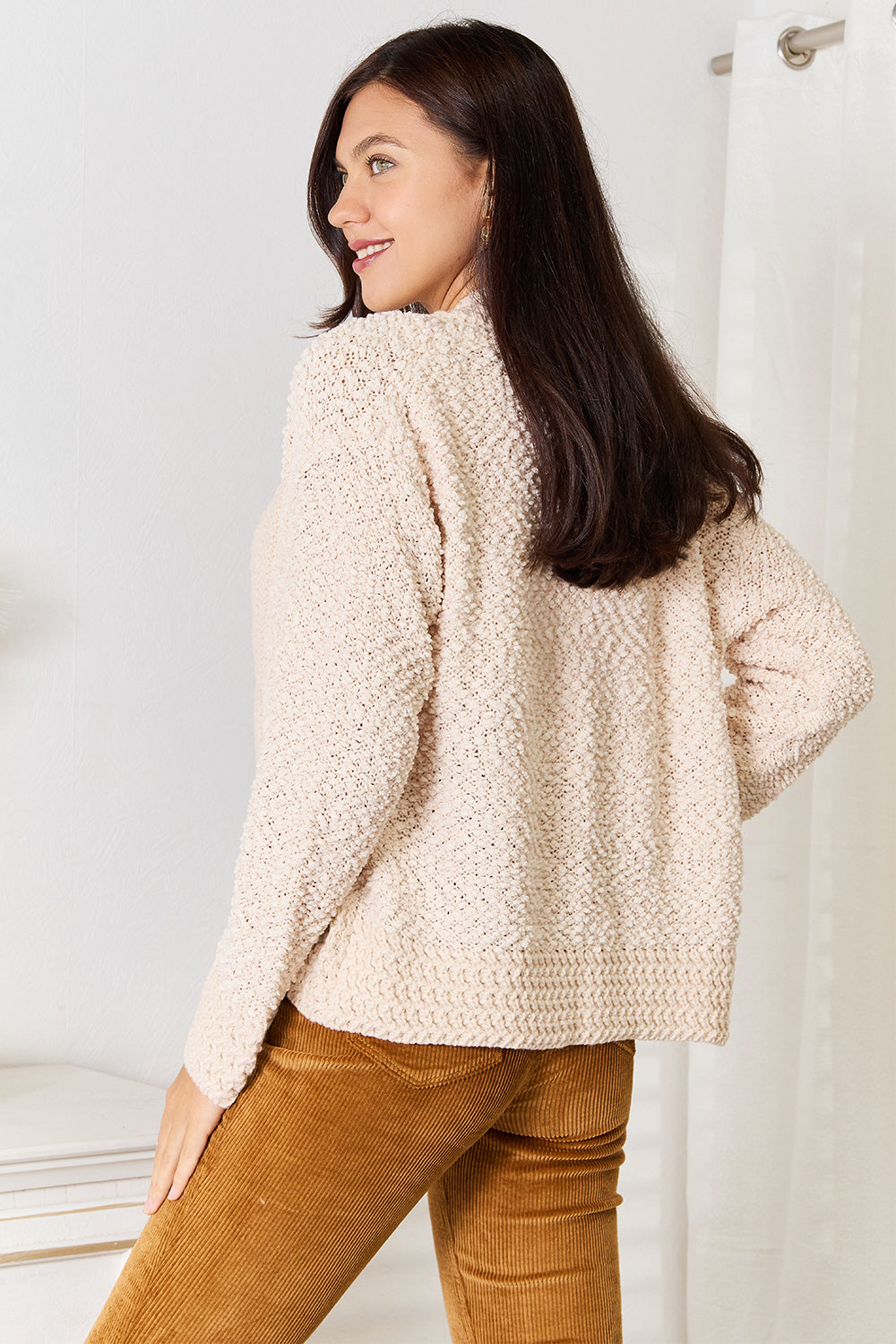 Double Take Open-Front Cardigan in Cream