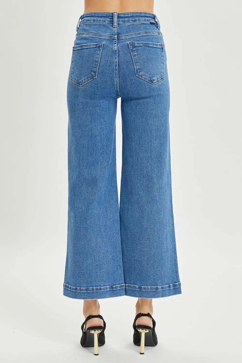 Risen High Rise Wide Leg Jeans in Solid Medium Wash