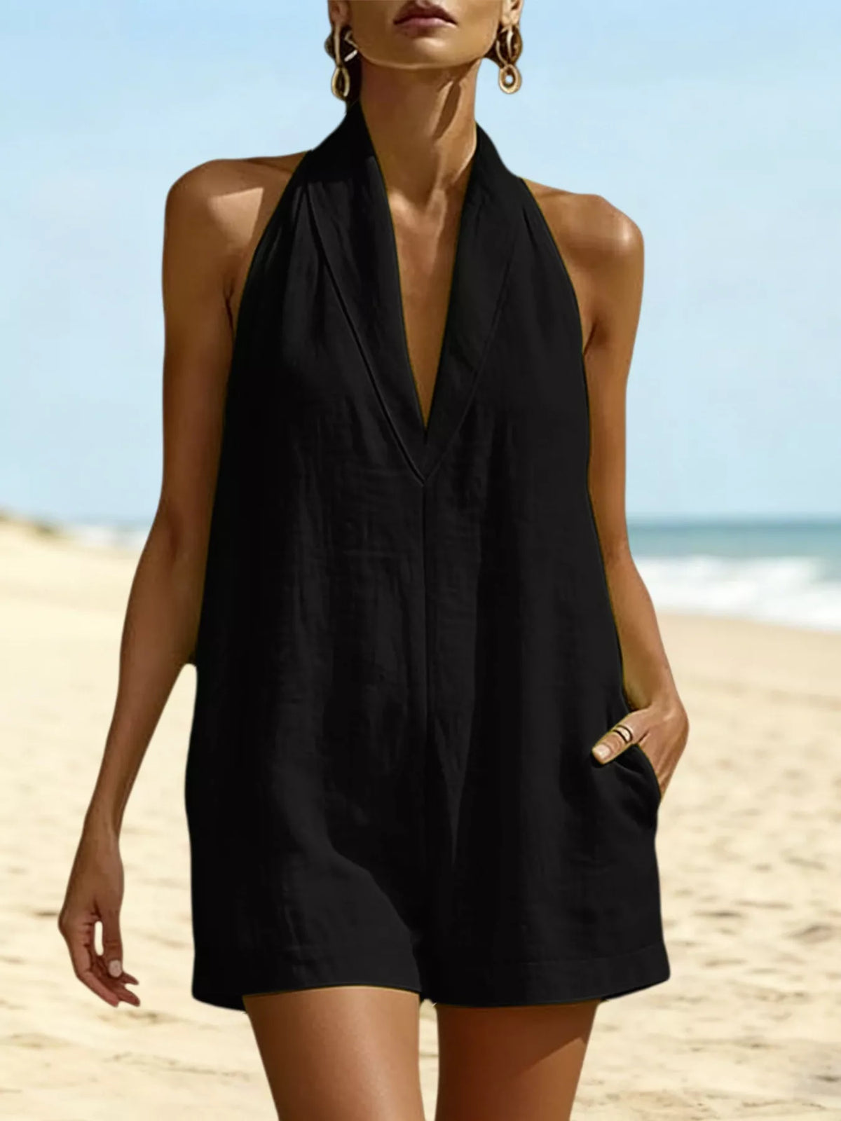 Halter Neck Pocketed Romper