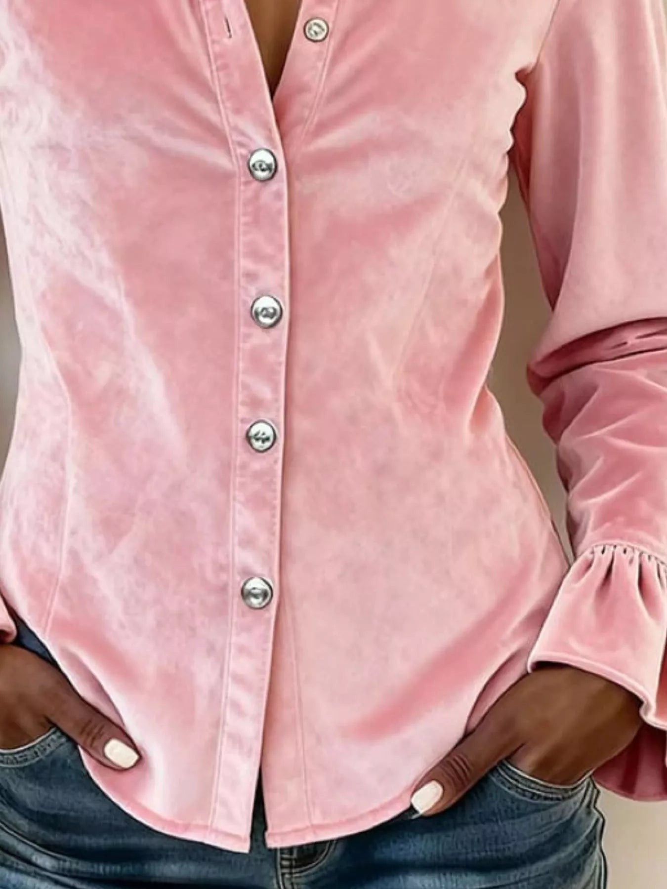 Button-Up Flounce Sleeve Shirt